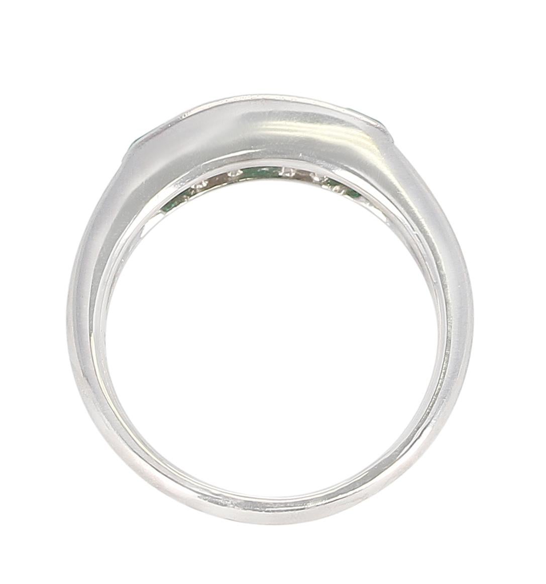 Women's or Men's Channel-Set Invisible Emerald and Diamond Platinum Bridal Ring