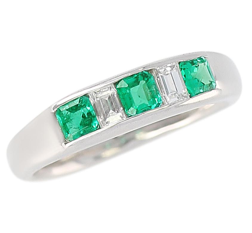 Channel-Set Invisible Emerald and Diamond Platinum Bridal Ring 1