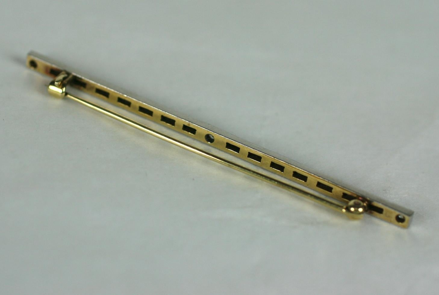 French Cut Channel Set Onyx and Diamond Art Deco Bar Pin For Sale