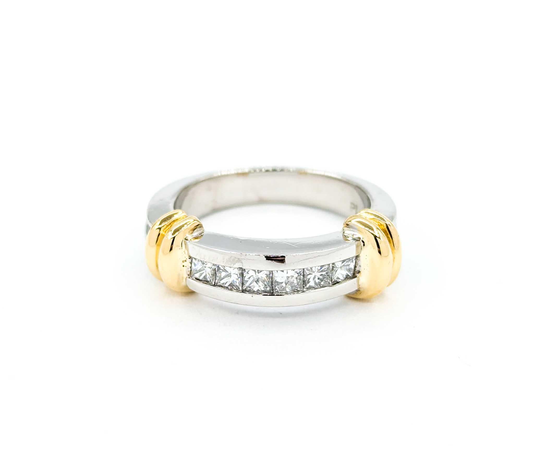 Bandeau en platine et or jaune 18k avec diamant taille princesse en Channel Set en vente 5