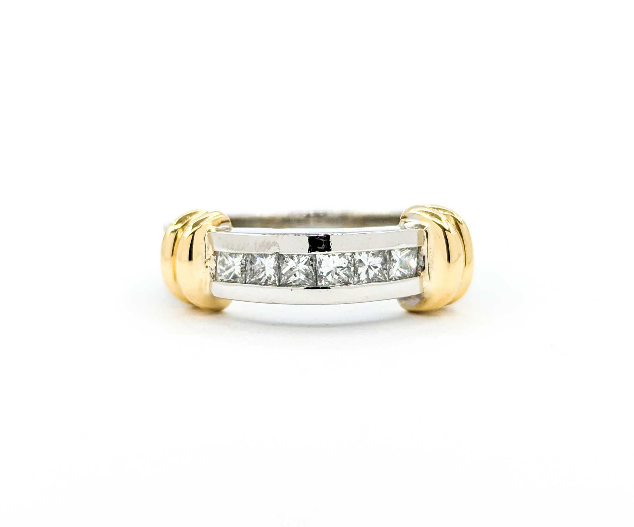 Bandeau en platine et or jaune 18k avec diamant taille princesse en Channel Set en vente 6