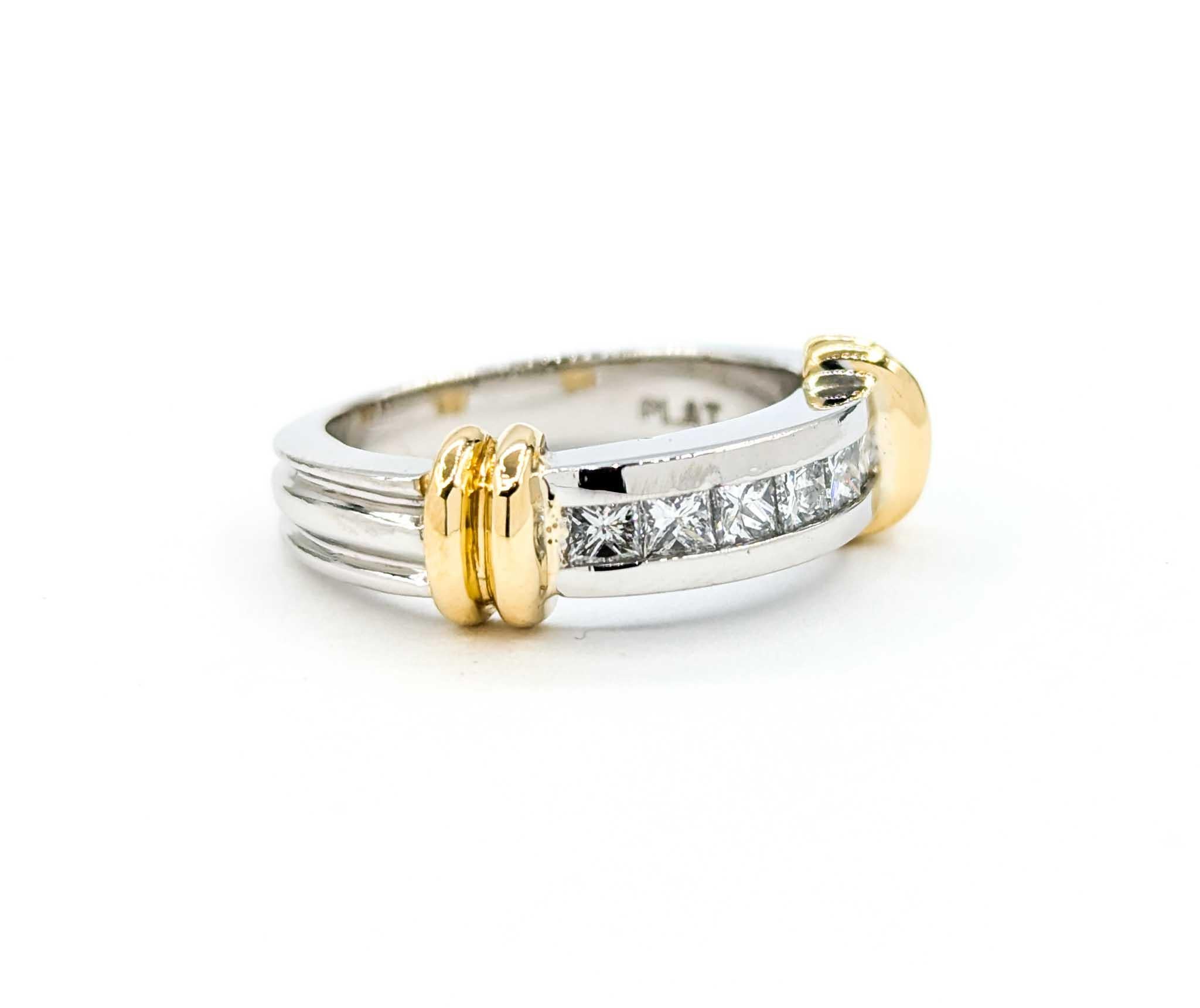 Bandeau en platine et or jaune 18k avec diamant taille princesse en Channel Set Pour femmes en vente