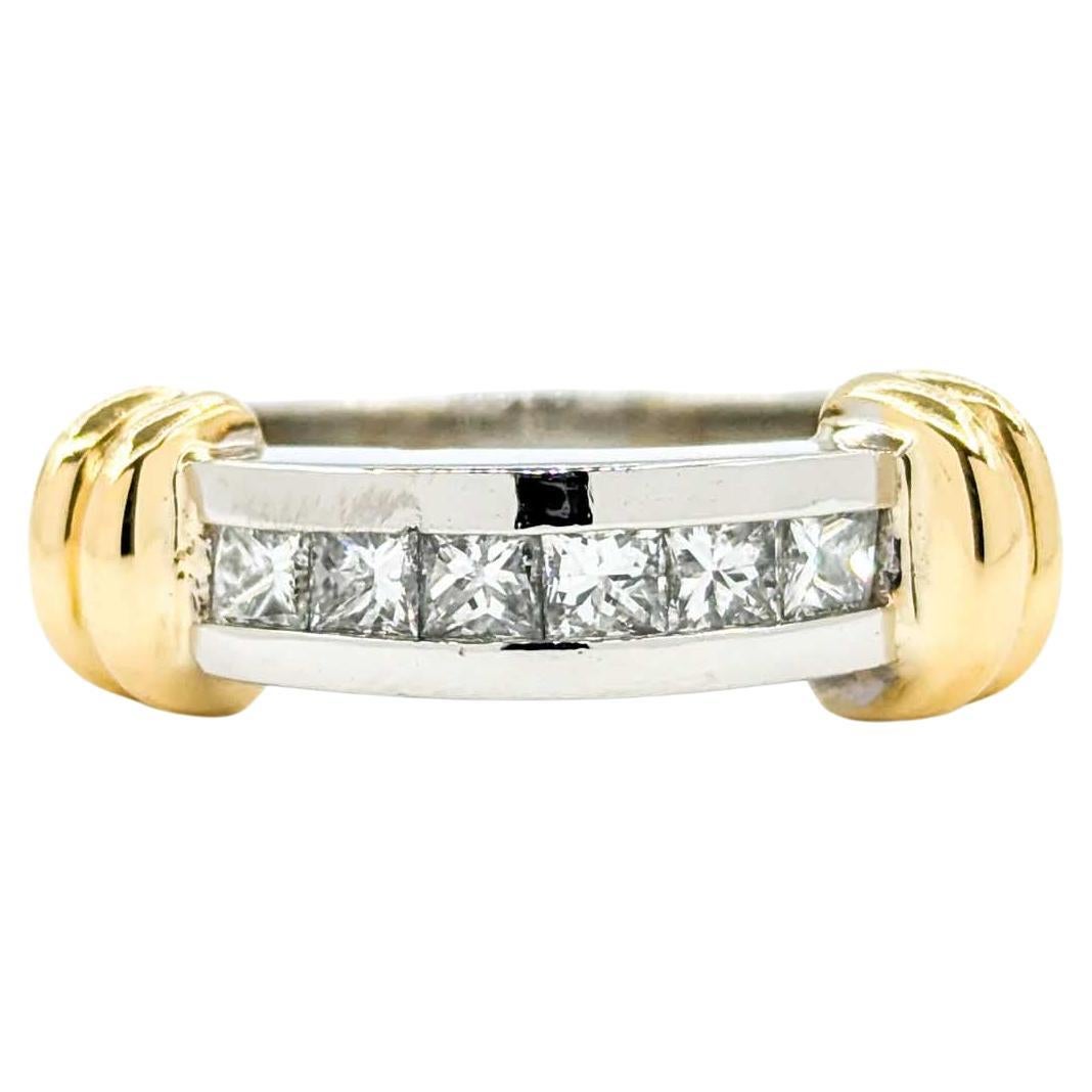 Channel Set Princess Cut Diamond Band in Platinum & 18k Yellow Gold