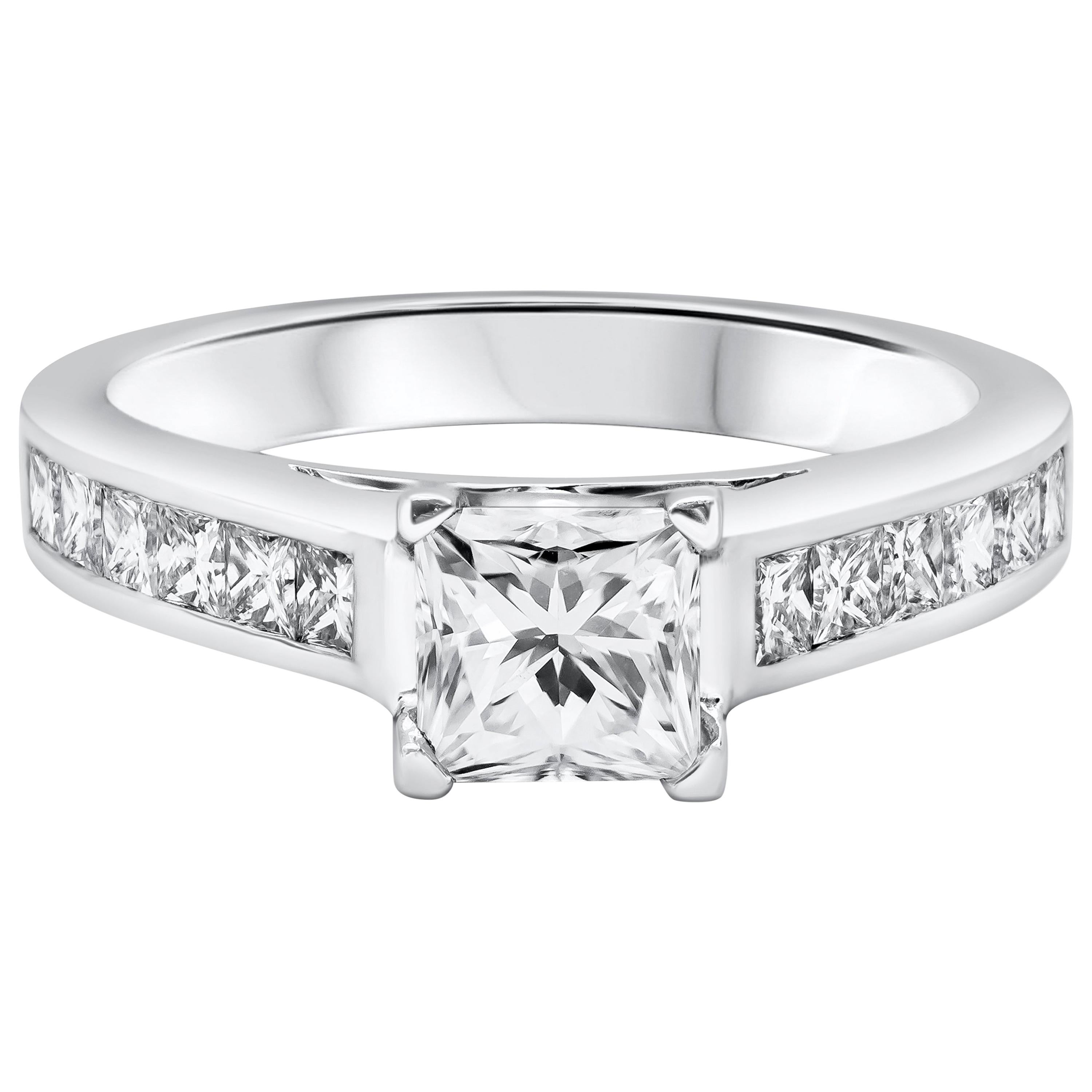 Roman Malakov 1.67 Carats Total Princess Cut Diamond Channel Engagement Ring For Sale