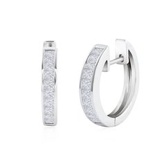 Channel Set Princess Cut Diamond Hoop Earrings