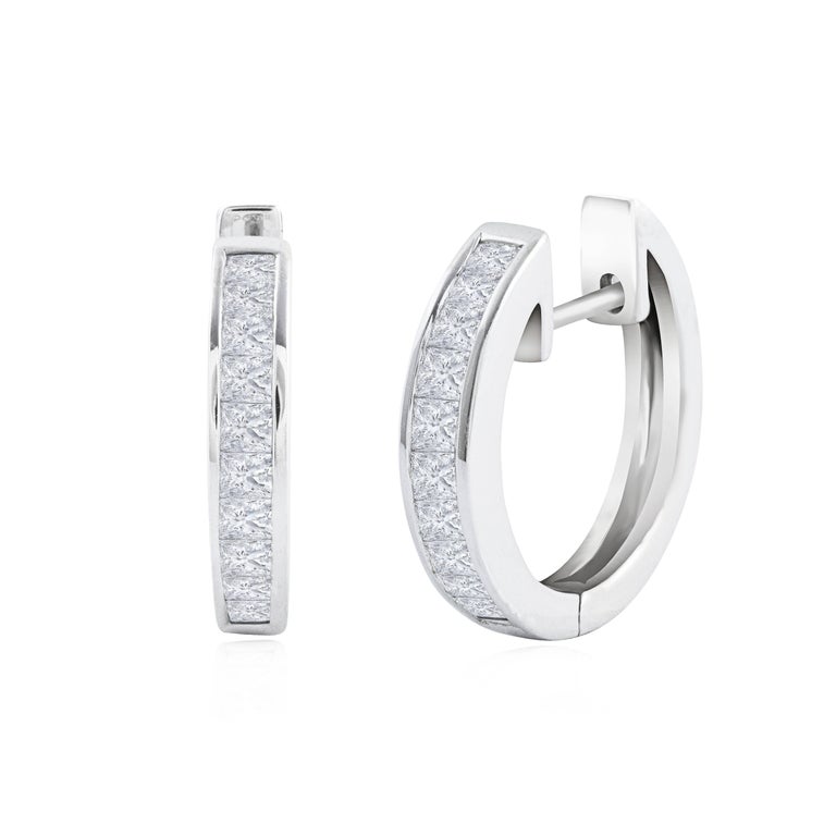 Channel Set Princess Cut Diamond Hoop Earrings For At 1stdibs Channel Set Princess Cut Diamond Hoop Earrings For