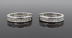 Channel Set Princess Cut Diamond Hoop Earrings in 18 Karat White Gold