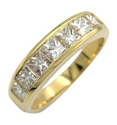Channel Set Princess Cut Diamond Semi-Eternity Band Ring in 18 Karat Yellow Gold