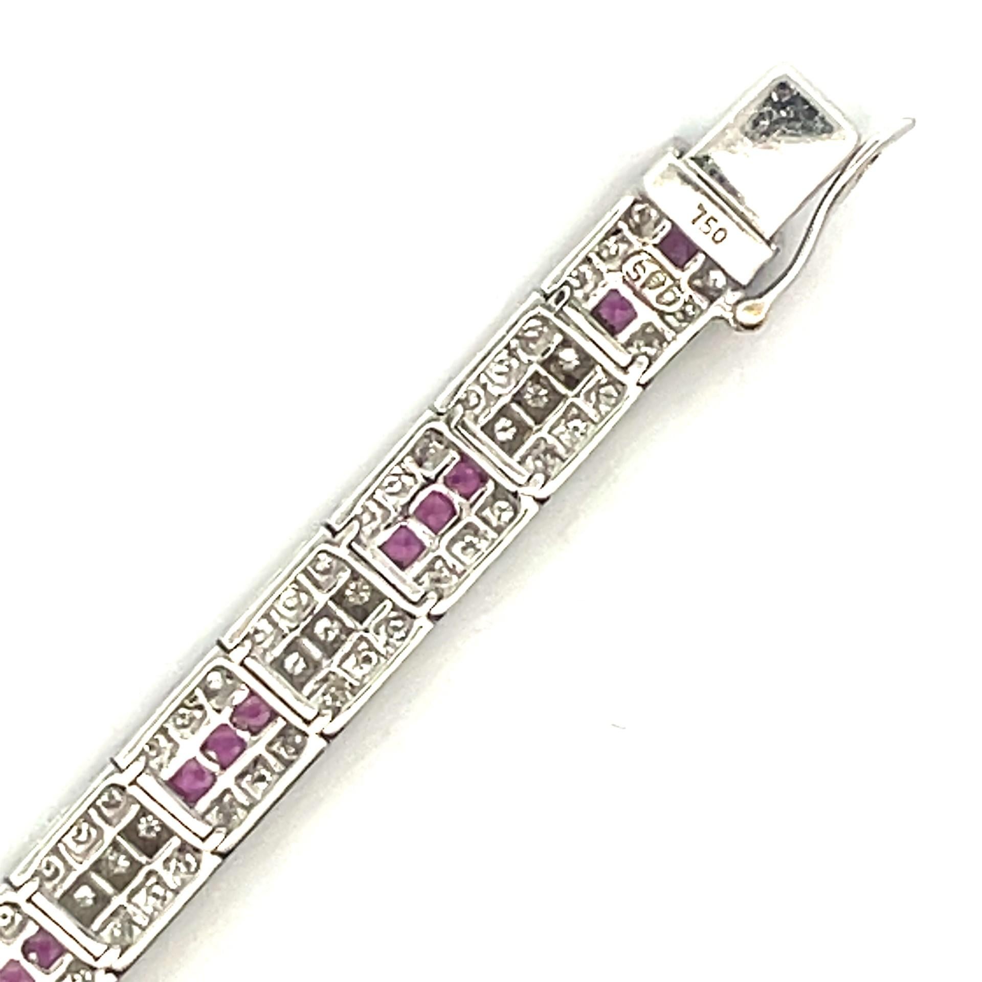 Channel Set Princess Cut Pink Sapphire &  Diamond Bracelet in 18 Kt white Gold   In New Condition For Sale In Westmount, CA