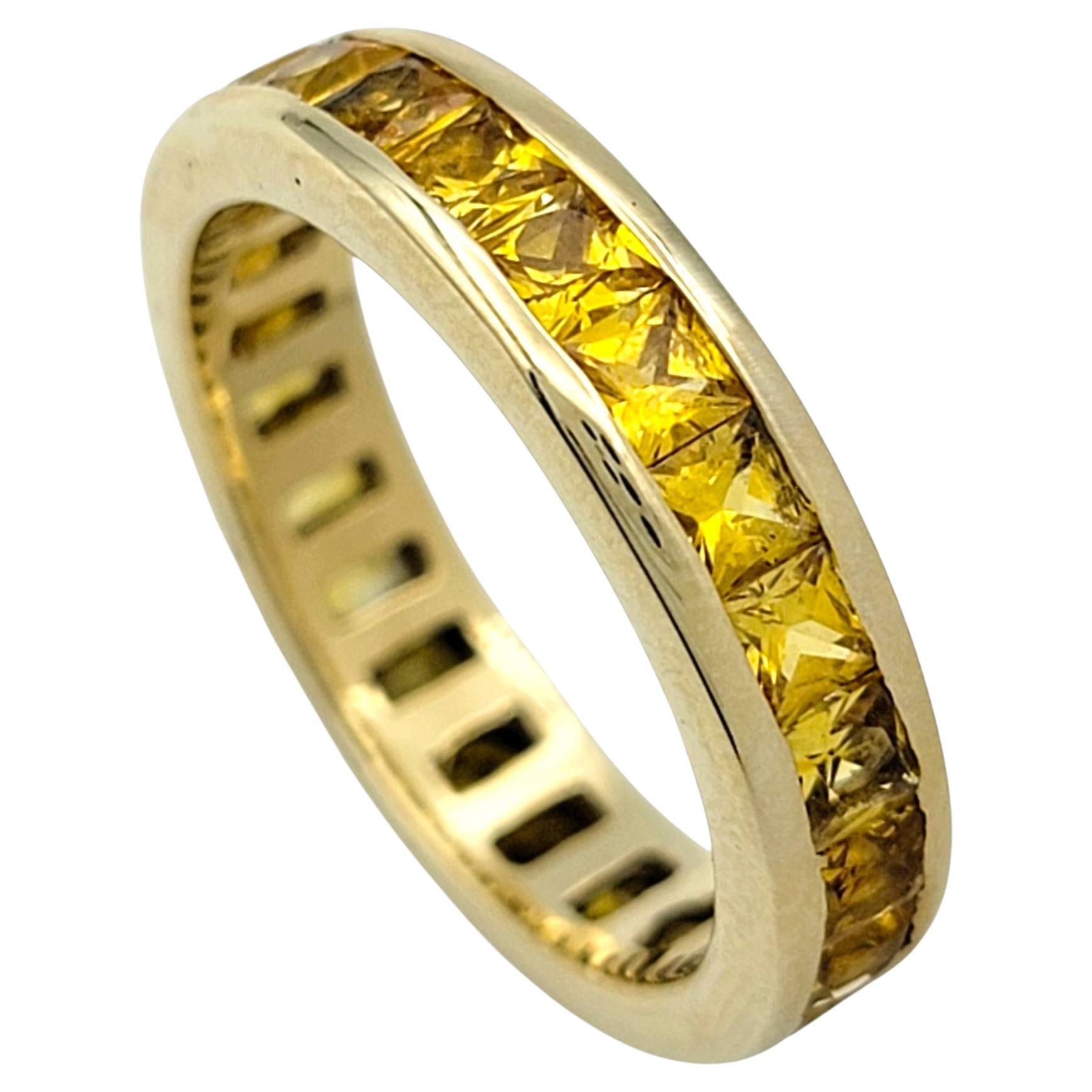 Channel Set Princess Cut Yellow Sapphire Eternity Band Ring 14 Karat Yellow Gold
