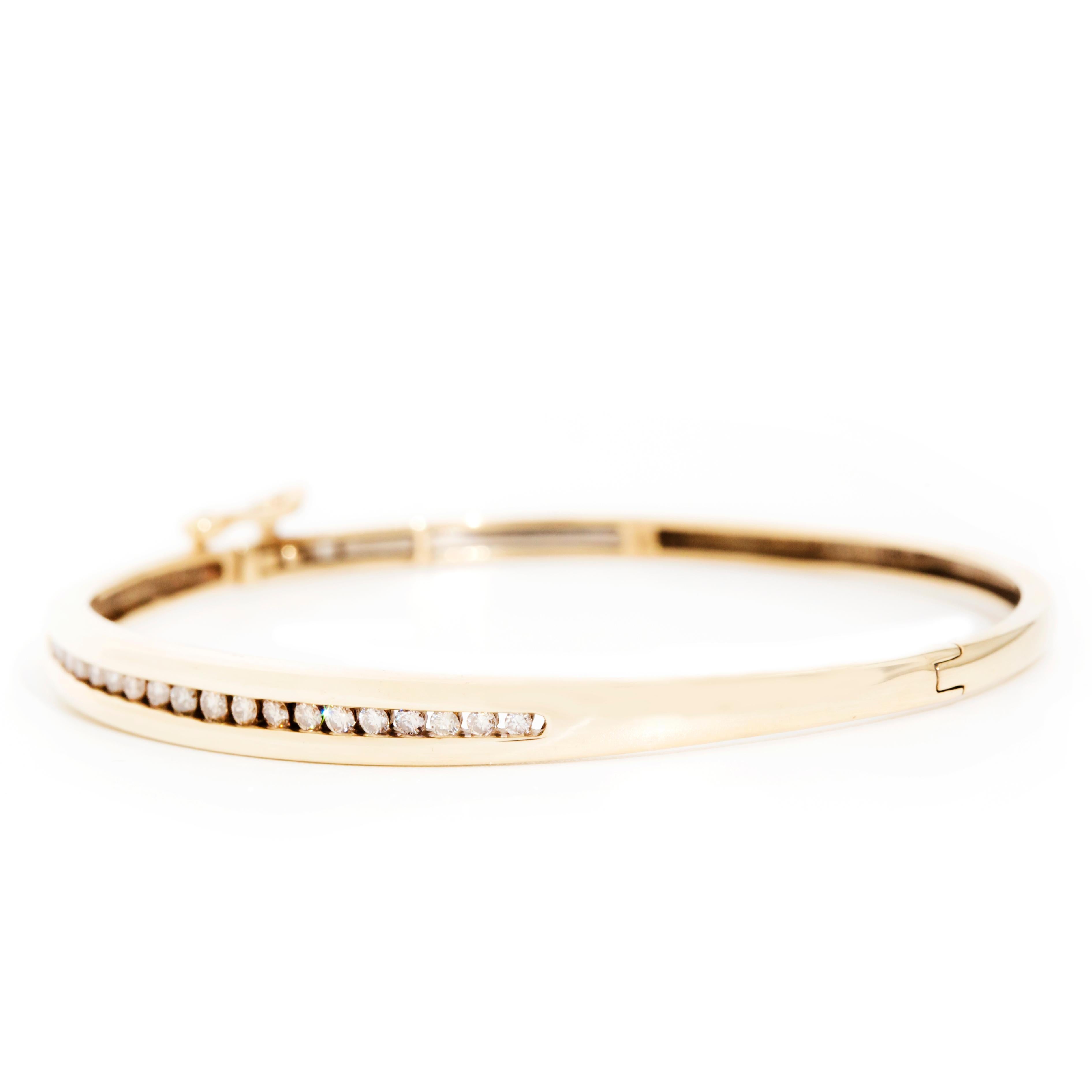 Channel Set Round Brilliant Diamond Vintage Hinged Bangle in 9 Carat Yellow Gold 5