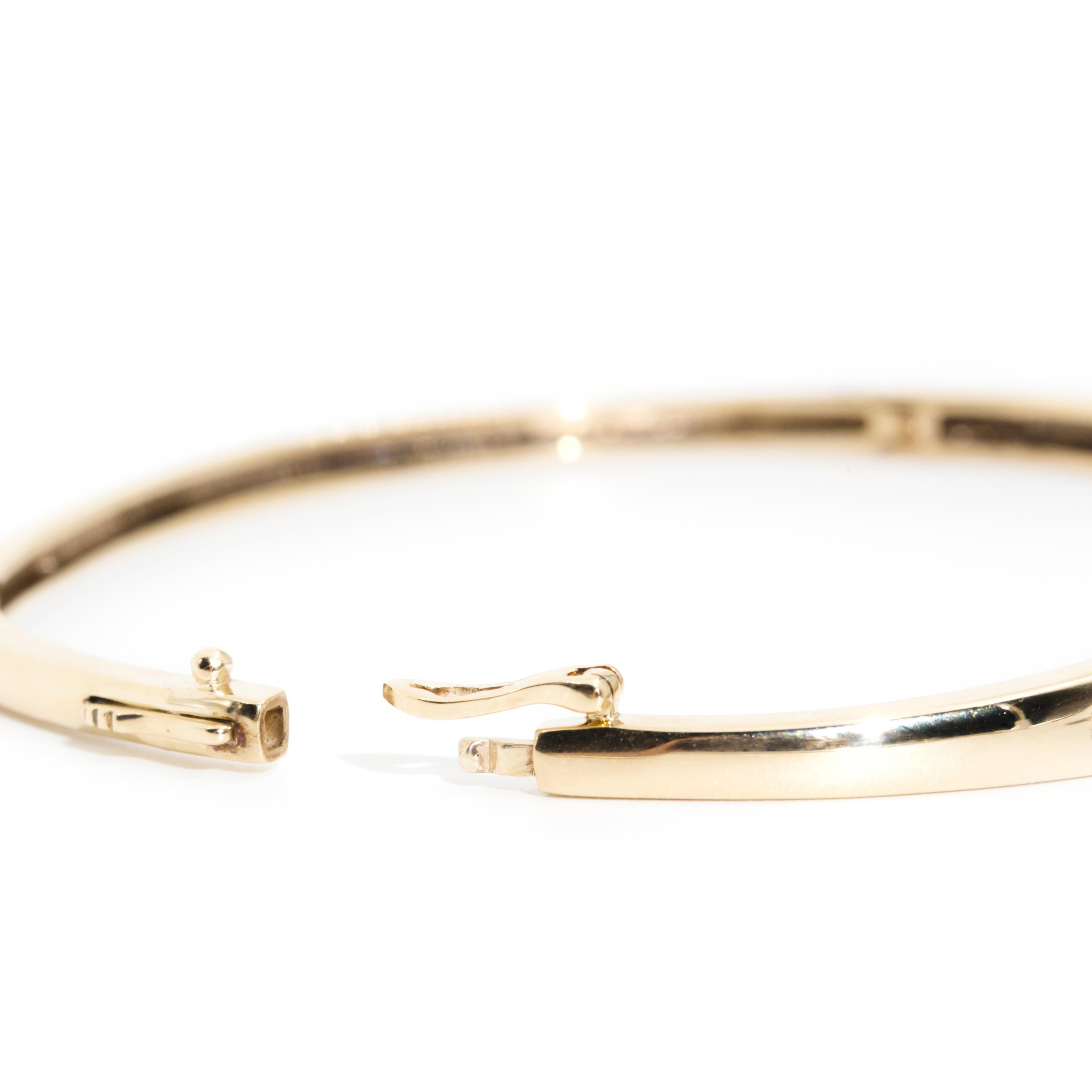 Channel Set Round Brilliant Diamond Vintage Hinged Bangle in 9 Carat Yellow Gold 7