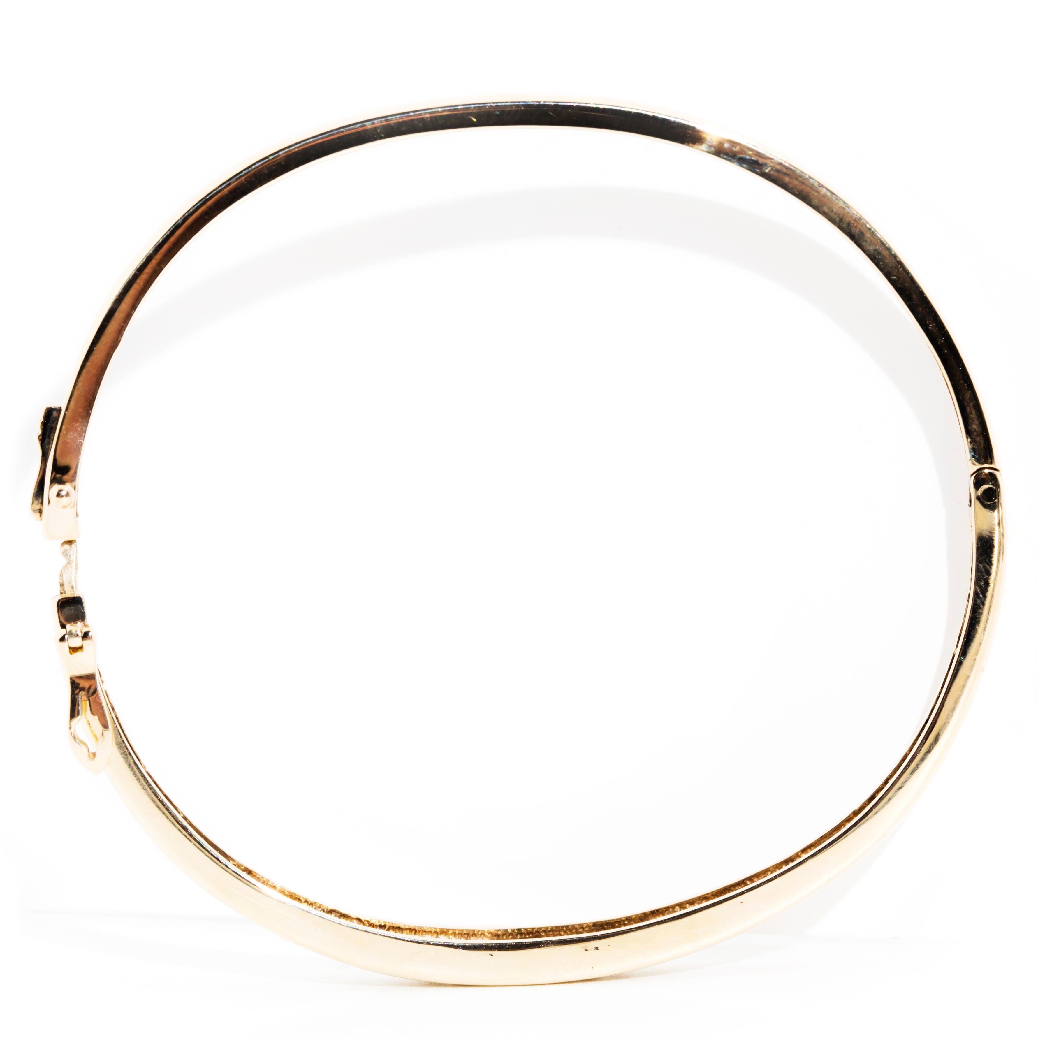 Channel Set Round Brilliant Diamond Vintage Hinged Bangle in 9 Carat Yellow Gold 8