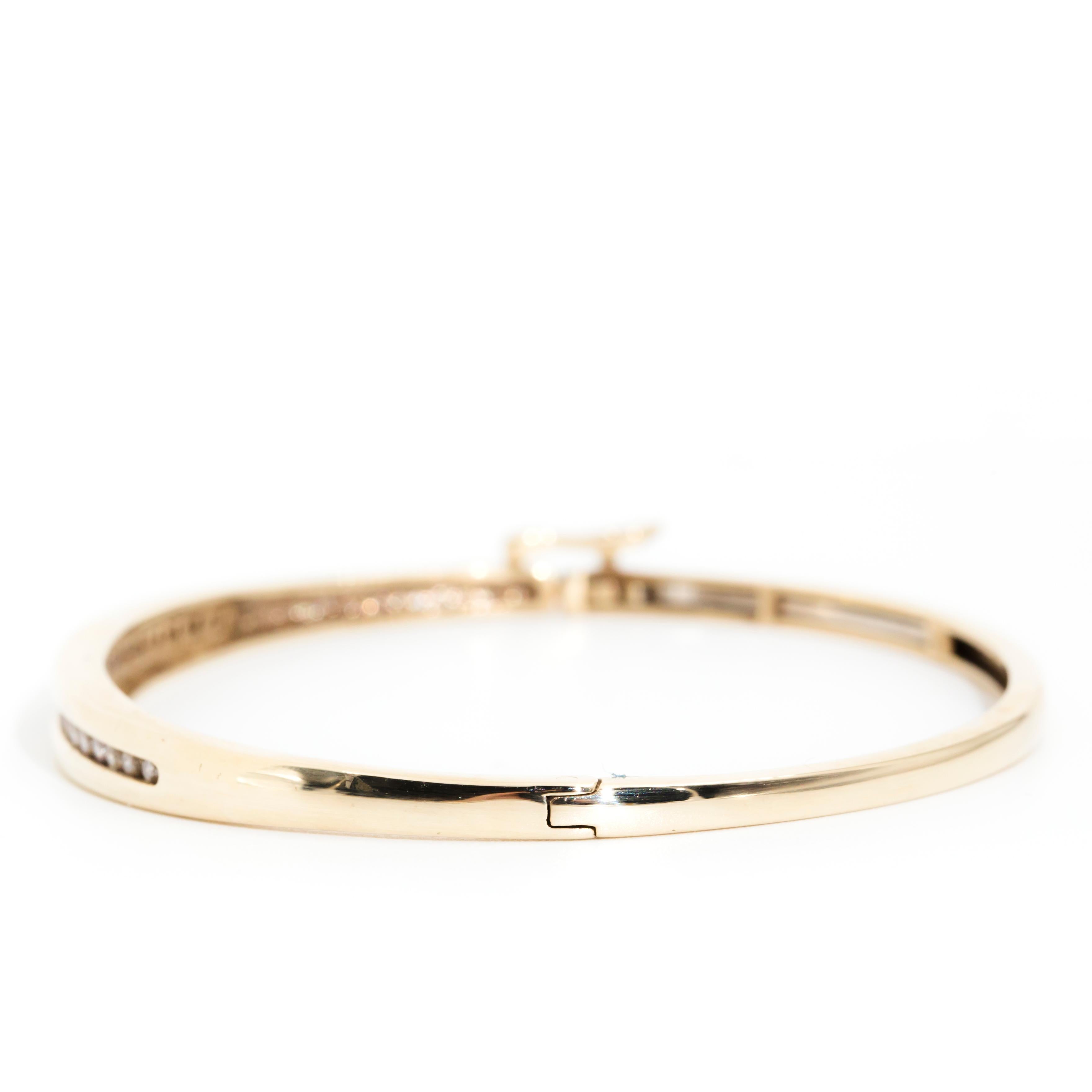 Channel Set Round Brilliant Diamond Vintage Hinged Bangle in 9 Carat Yellow Gold 2