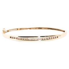 Channel Set Round Brilliant Diamond Vintage Hinged Bangle in 9 Carat Yellow Gold