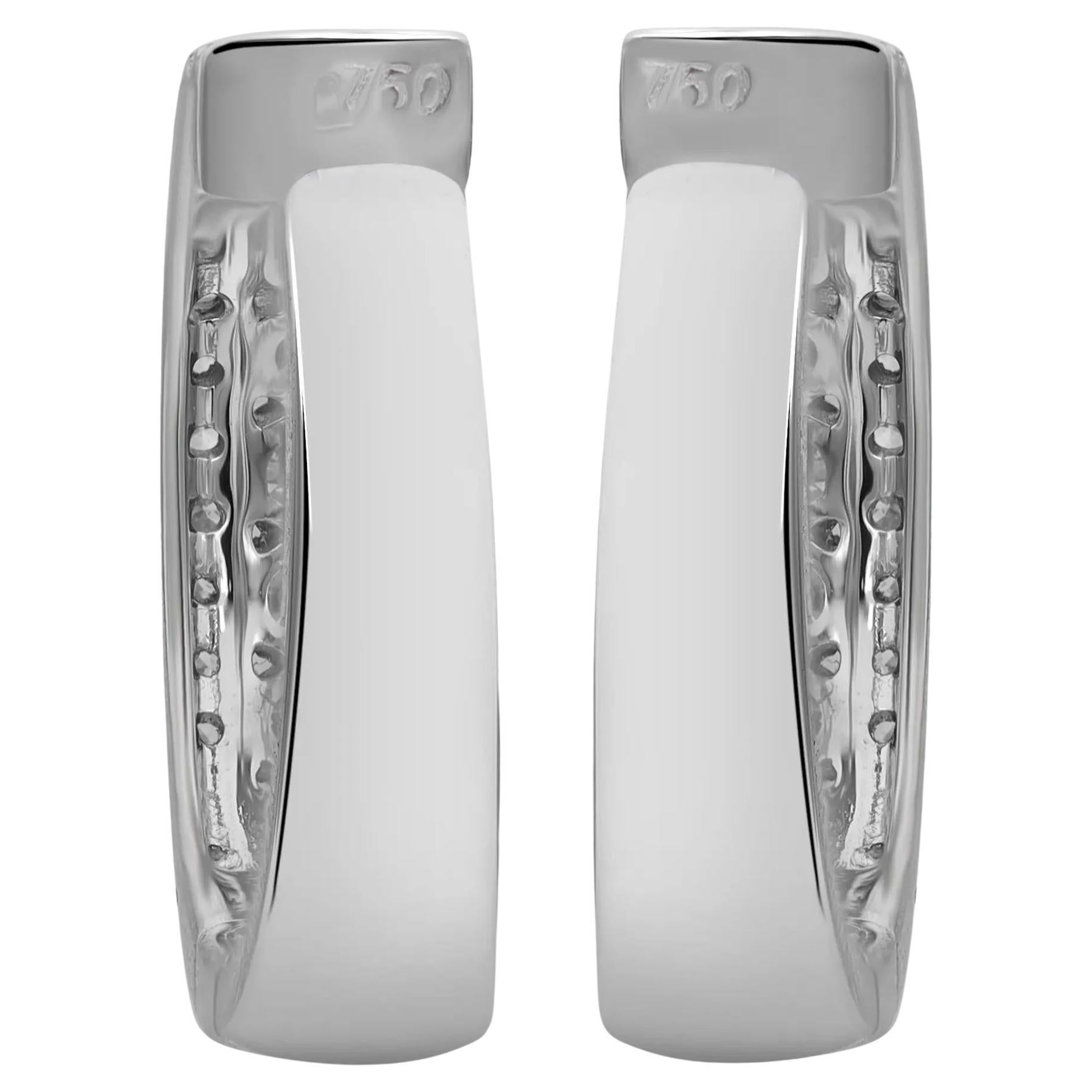Modern Channel Set Round Cut Diamond Huggie Earrings 18K White Gold 1.10Cttw For Sale