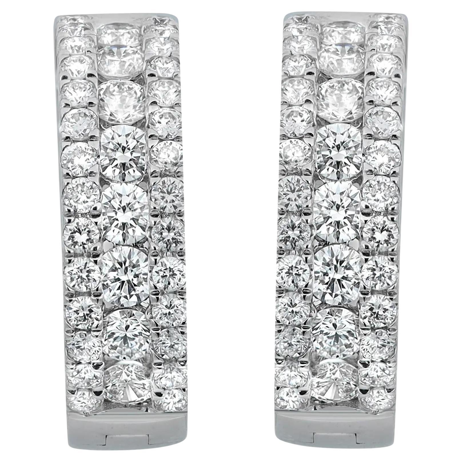 Channel Set Round Cut Diamond Huggie Earrings 18K White Gold 1.10Cttw For Sale