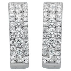 Channel Set Round Cut Diamond Huggie Earrings 18K White Gold 1.10Cttw