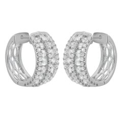 Channel Set Round Cut Diamond Huggie Earrings 18K White Gold 1.40Cttw
