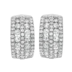 Channel Set Round Cut Diamond Huggie Earrings Or blanc 18K 1.40Cttw