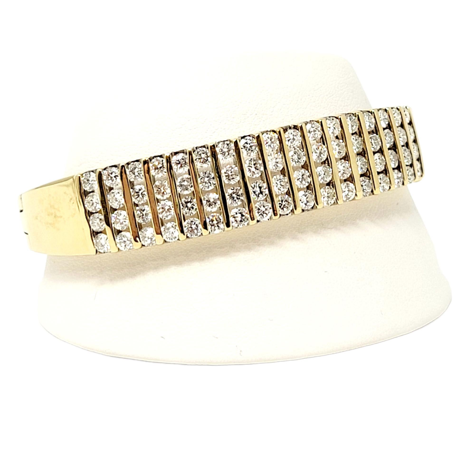 Channel Set Round Diamond Bangle Bracelet 5.50 Carats Total 14 Karat Yellow Gold For Sale 4