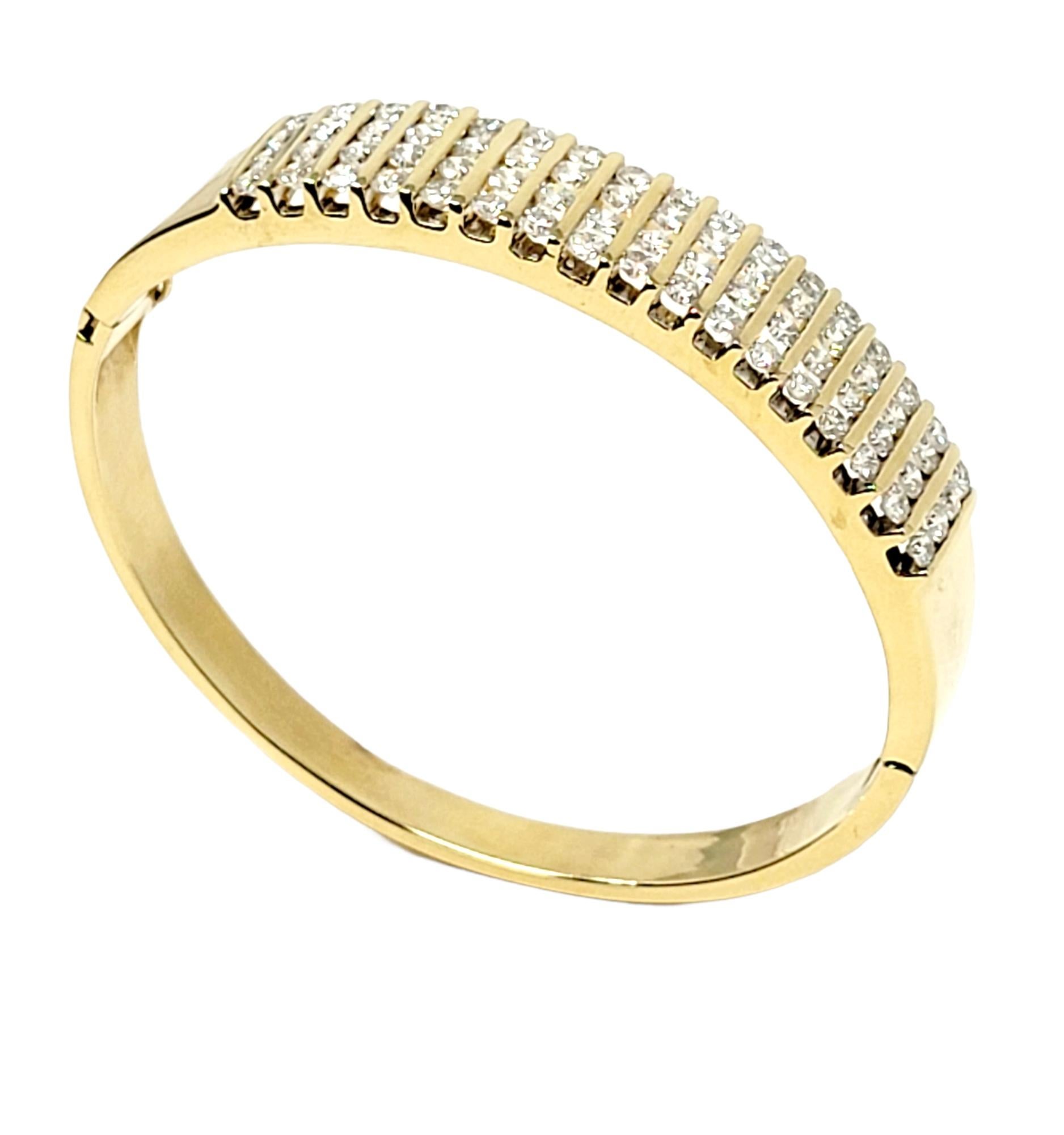 Channel Set Round Diamond Bangle Bracelet 5.50 Carats Total 14 Karat Yellow Gold For Sale 5