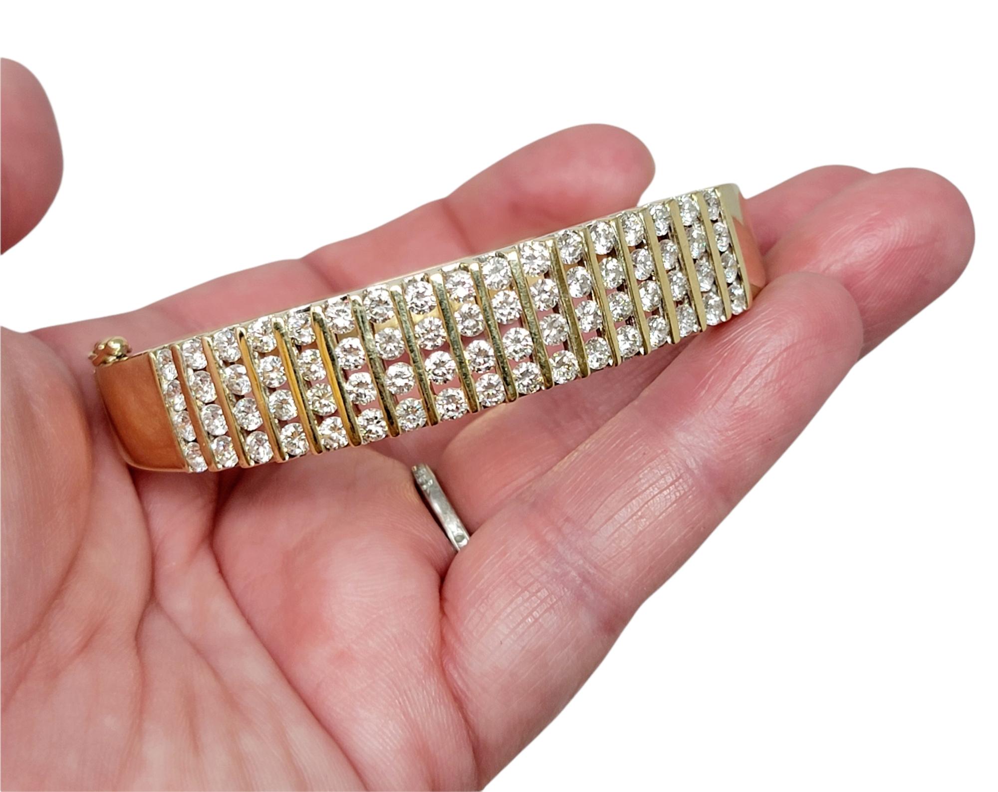 Channel Set Round Diamond Bangle Bracelet 5.50 Carats Total 14 Karat Yellow Gold For Sale 6