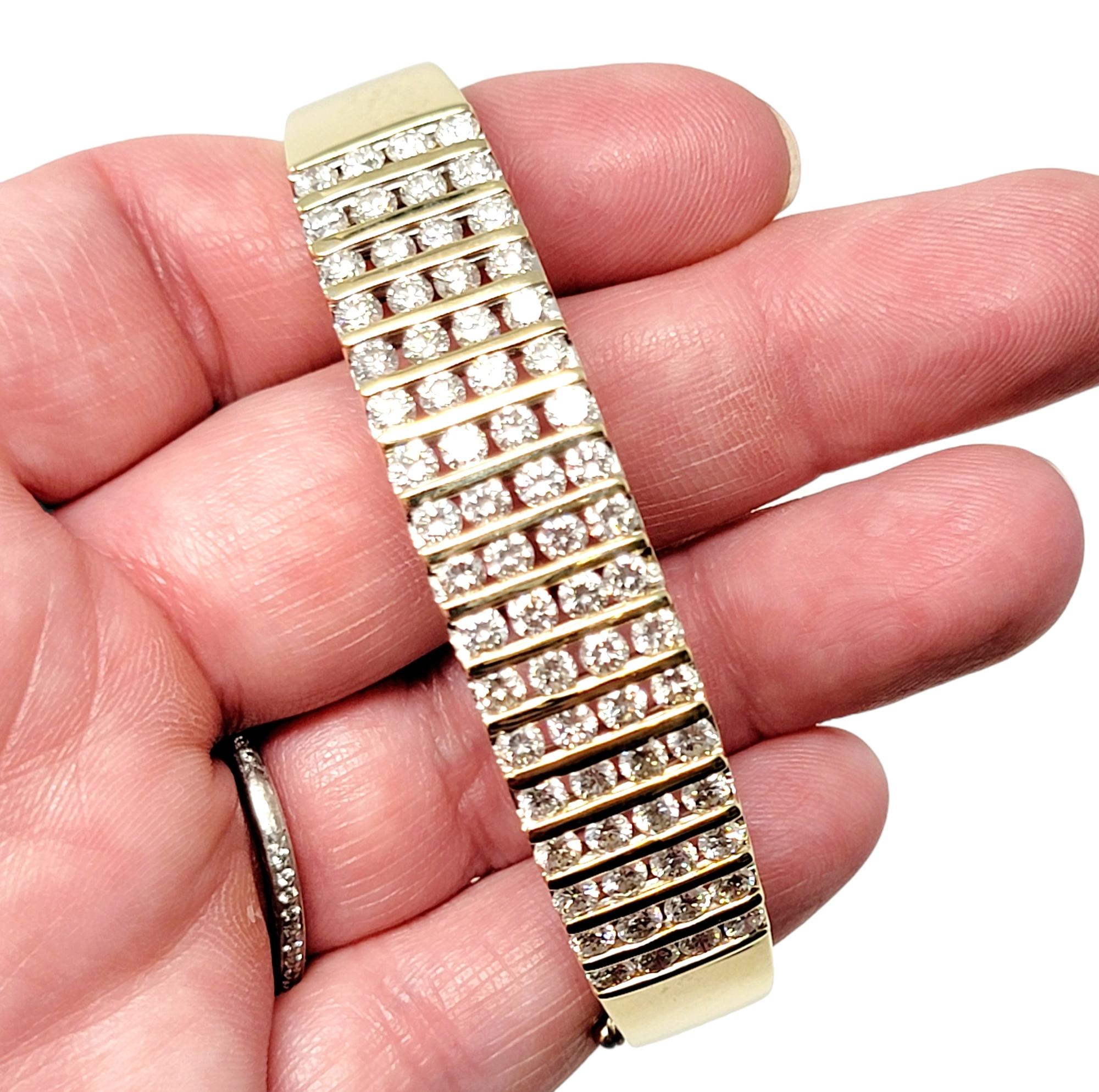 Channel Set Round Diamond Bangle Bracelet 5.50 Carats Total 14 Karat Yellow Gold For Sale 7