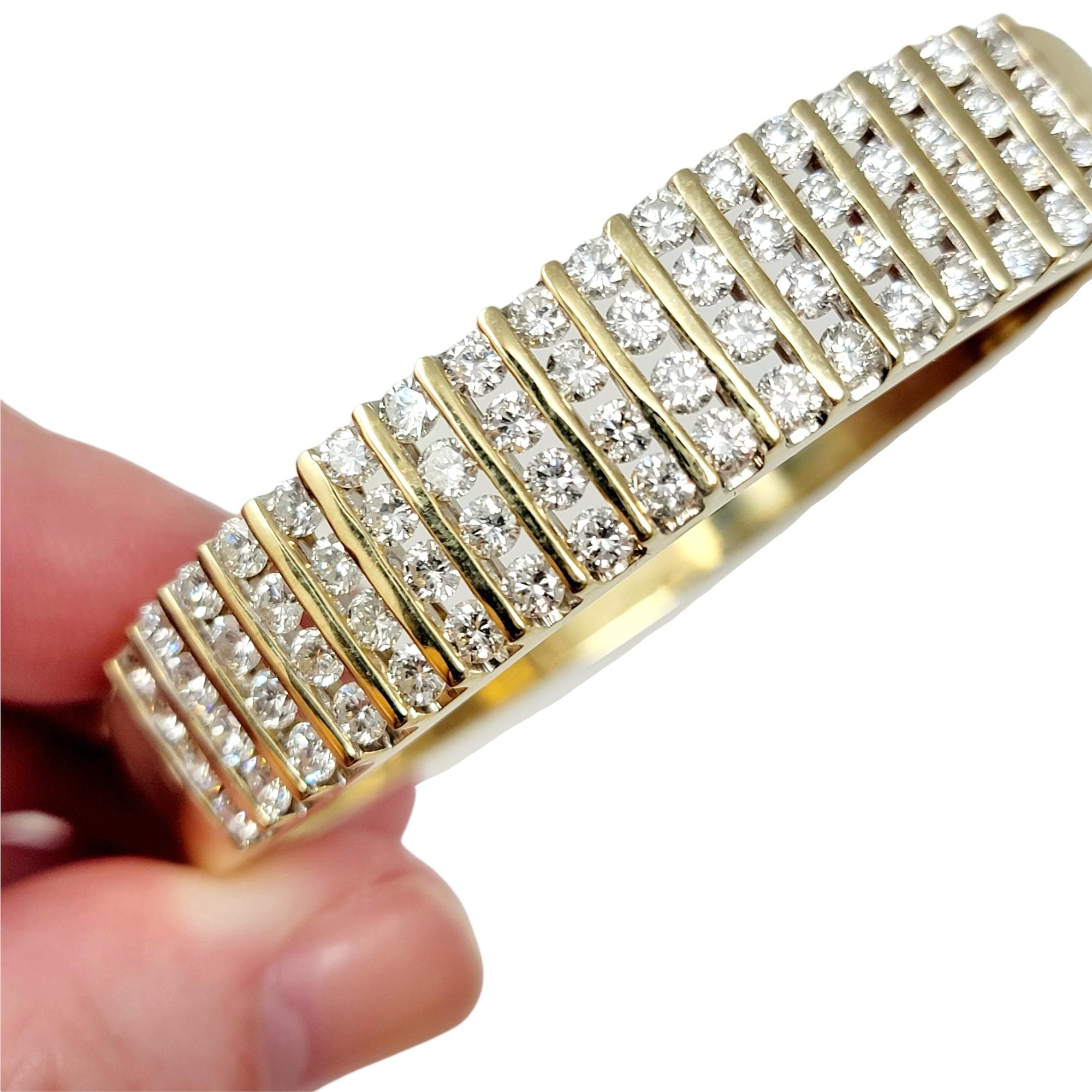 Channel Set Round Diamond Bangle Bracelet 5.50 Carats Total 14 Karat Yellow Gold For Sale 8