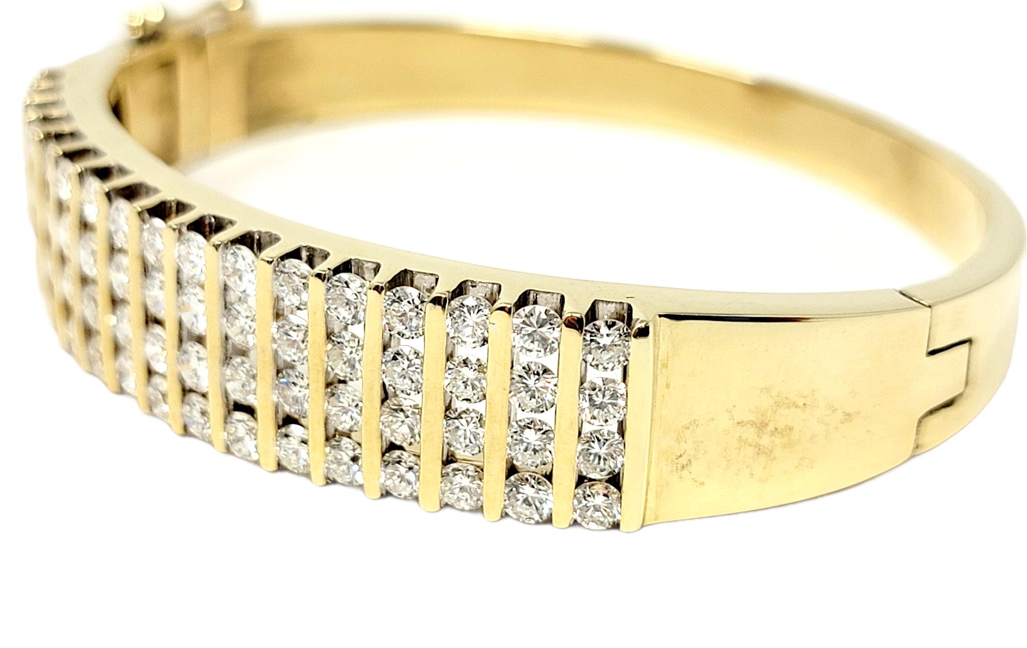 Contemporary Channel Set Round Diamond Bangle Bracelet 5.50 Carats Total 14 Karat Yellow Gold For Sale