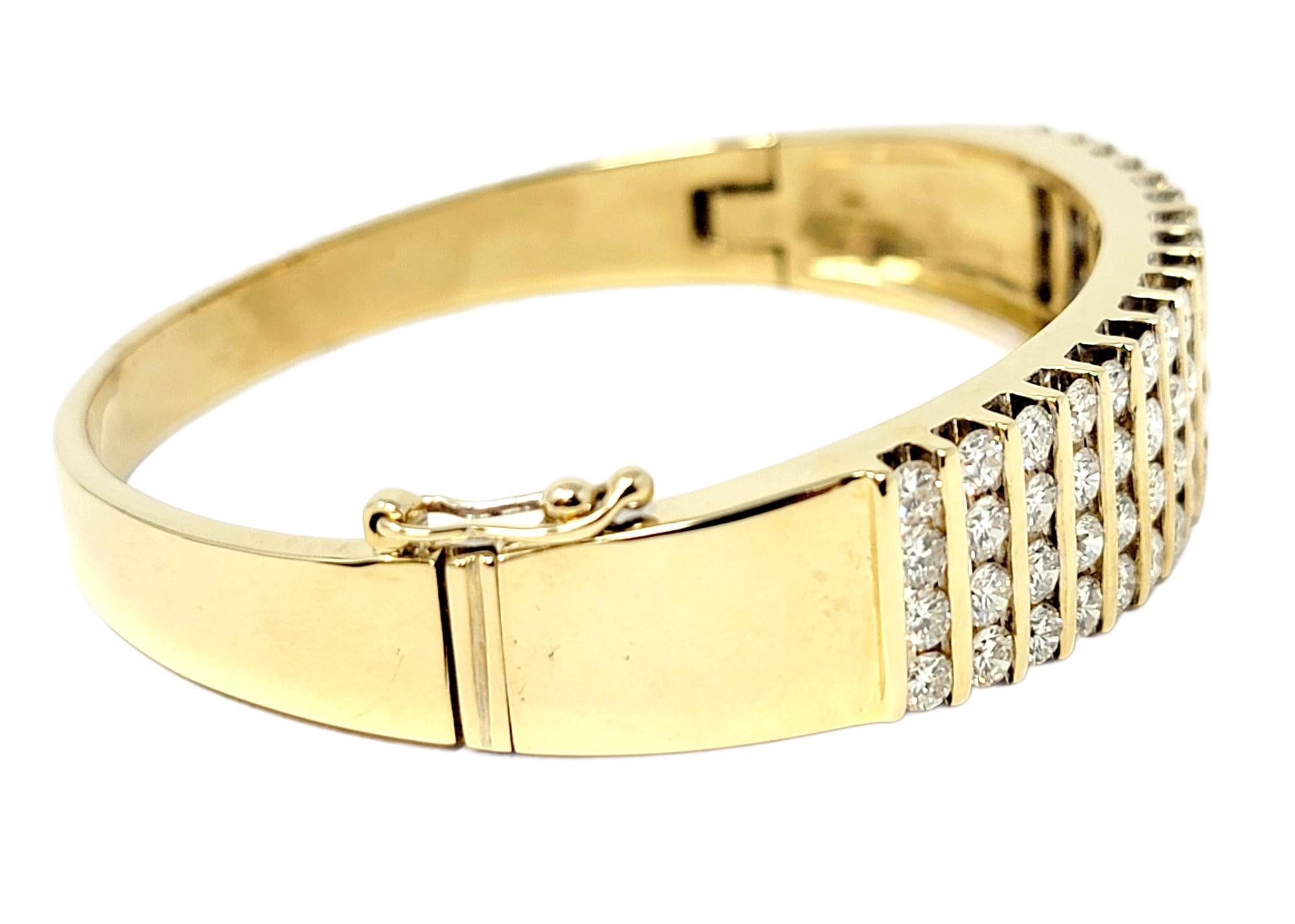 Women's Channel Set Round Diamond Bangle Bracelet 5.50 Carats Total 14 Karat Yellow Gold For Sale