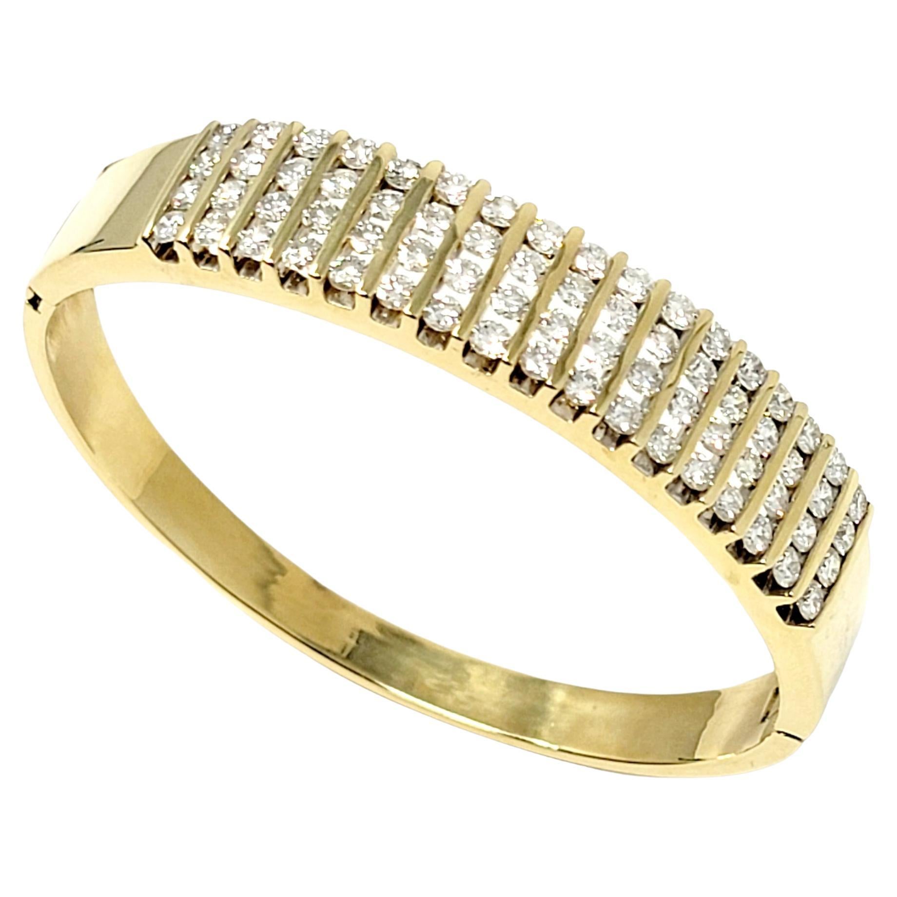 Channel Set Round Diamond Bangle Bracelet 5.50 Carats Total 14 Karat Yellow Gold