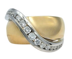 Channel Set Round Diamond Crossover Wide Band Ring in Two-Tone 14 Karat Gold