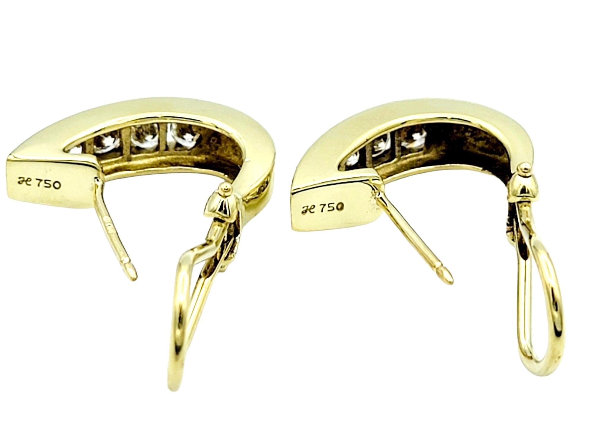Channel Set Round Diamond Half Hoop Pierced Earrings in 18 Karat Yellow Gold  In Good Condition For Sale In Scottsdale, AZ