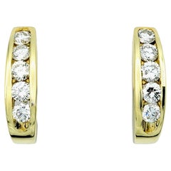 Kanalgefasste runde Diamant-Ohrringe mit halber Creolen aus 18 Karat Gelbgold 