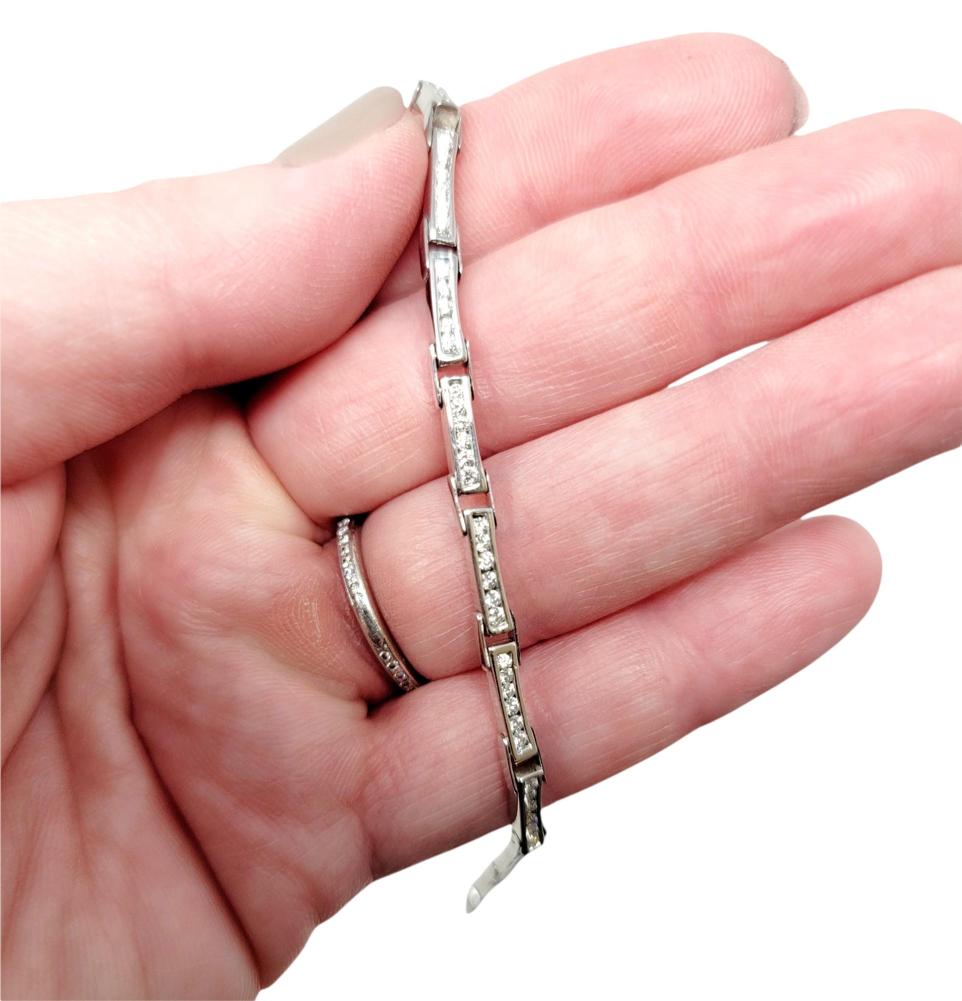 Channel Set Round Diamond Link Choker Necklace 14 Karat Gold Contemporary For Sale 3