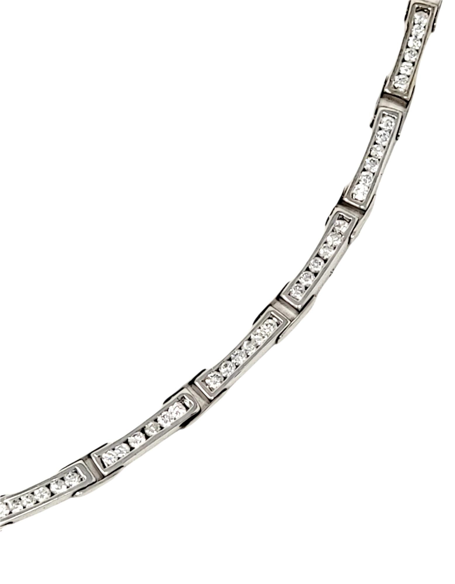 Women's Channel Set Round Diamond Link Choker Necklace 14 Karat Gold Contemporary For Sale