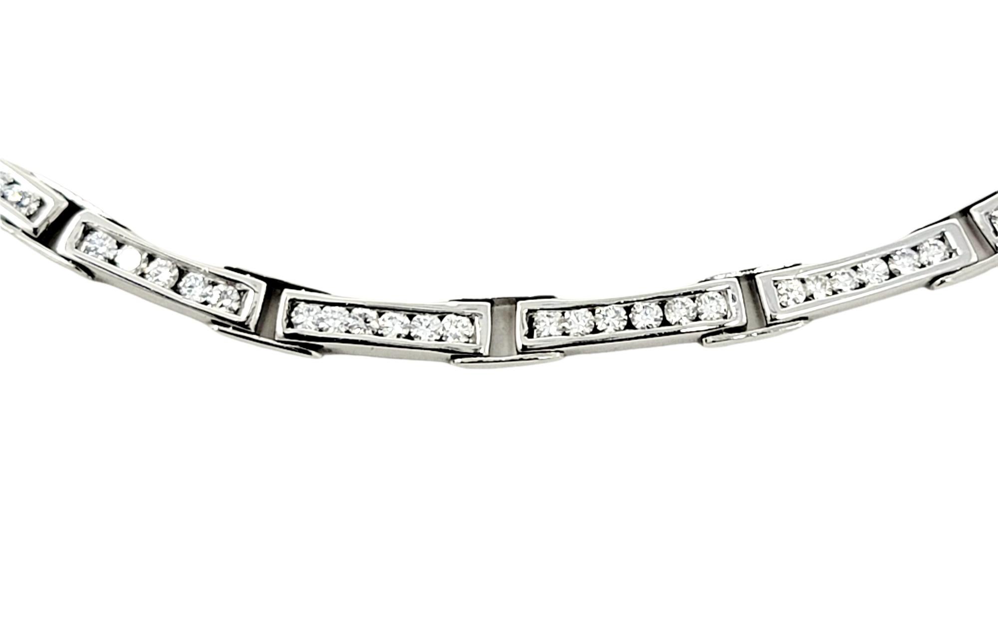 Channel Set Round Diamond Link Choker Necklace 14 Karat Gold Contemporary For Sale 1
