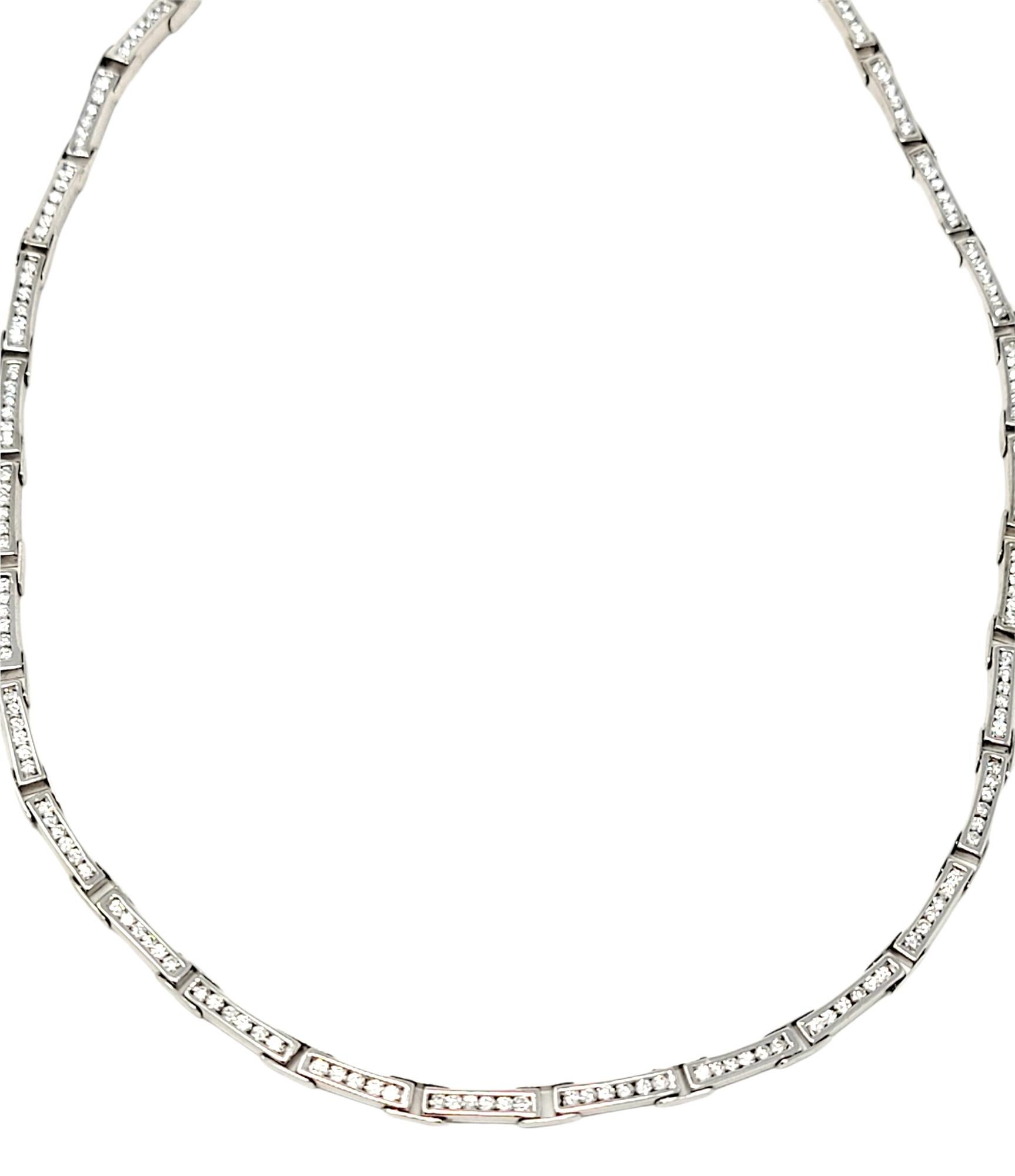 Channel Set Round Diamond Link Choker Necklace 14 Karat Gold Contemporary For Sale 2