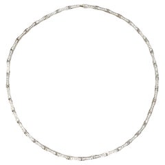 Retro Channel Set Round Diamond Link Choker Necklace 14 Karat Gold Contemporary