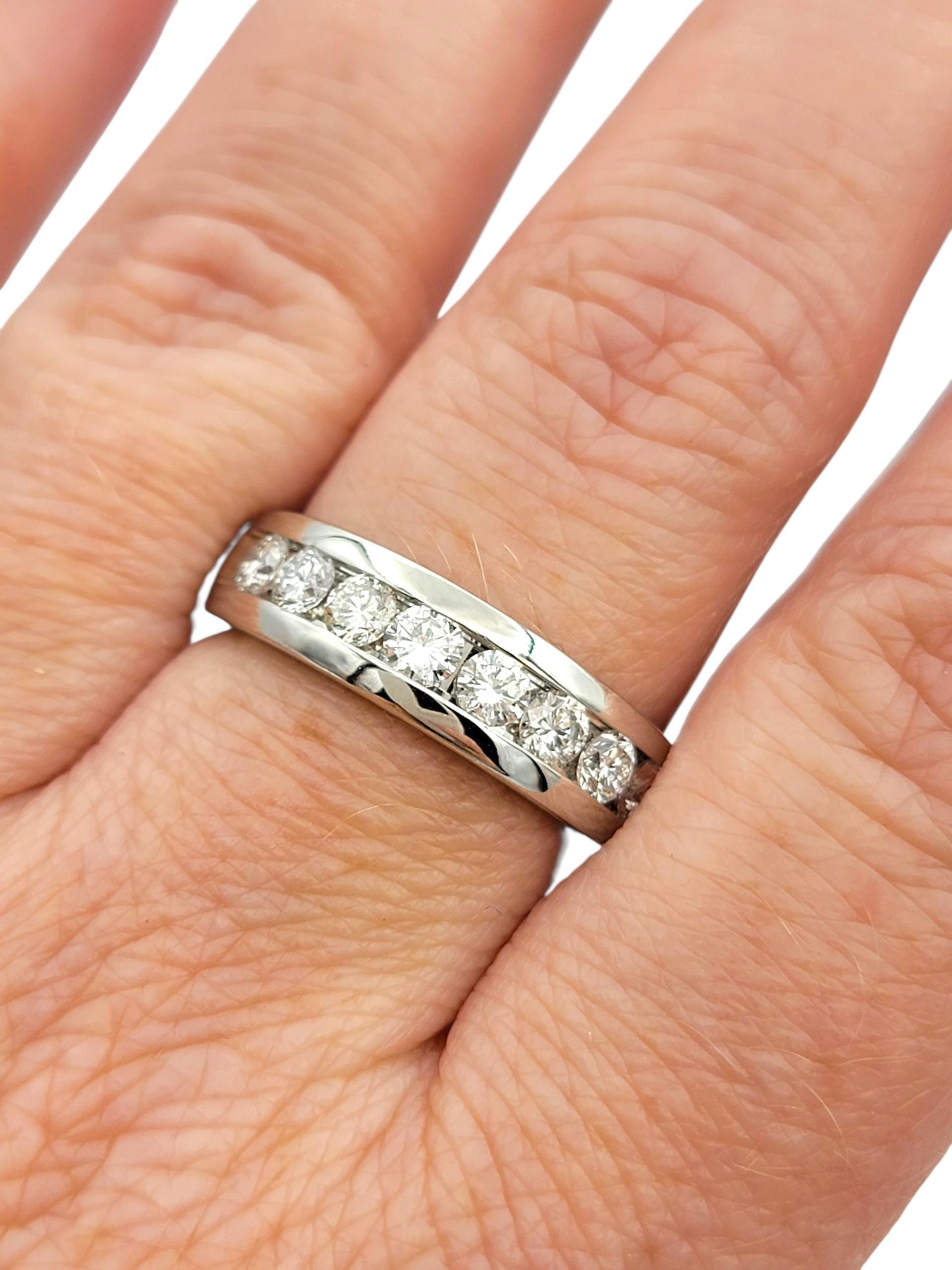 Channel Set Round Diamond Semi Eternity Band Ring in Platinum in vendita 4