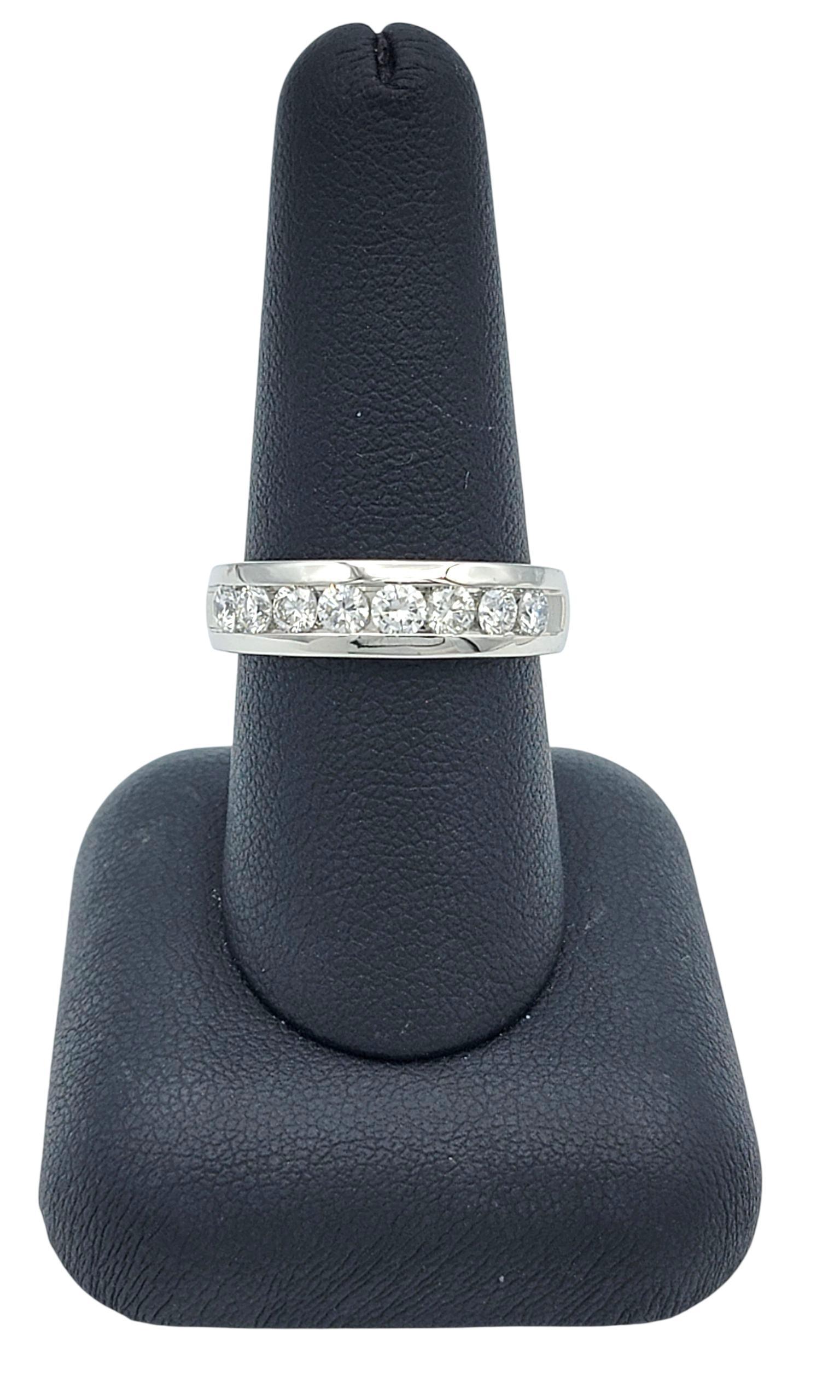 Channel Set Round Diamond Semi Eternity Band Ring in Platinum in vendita 5
