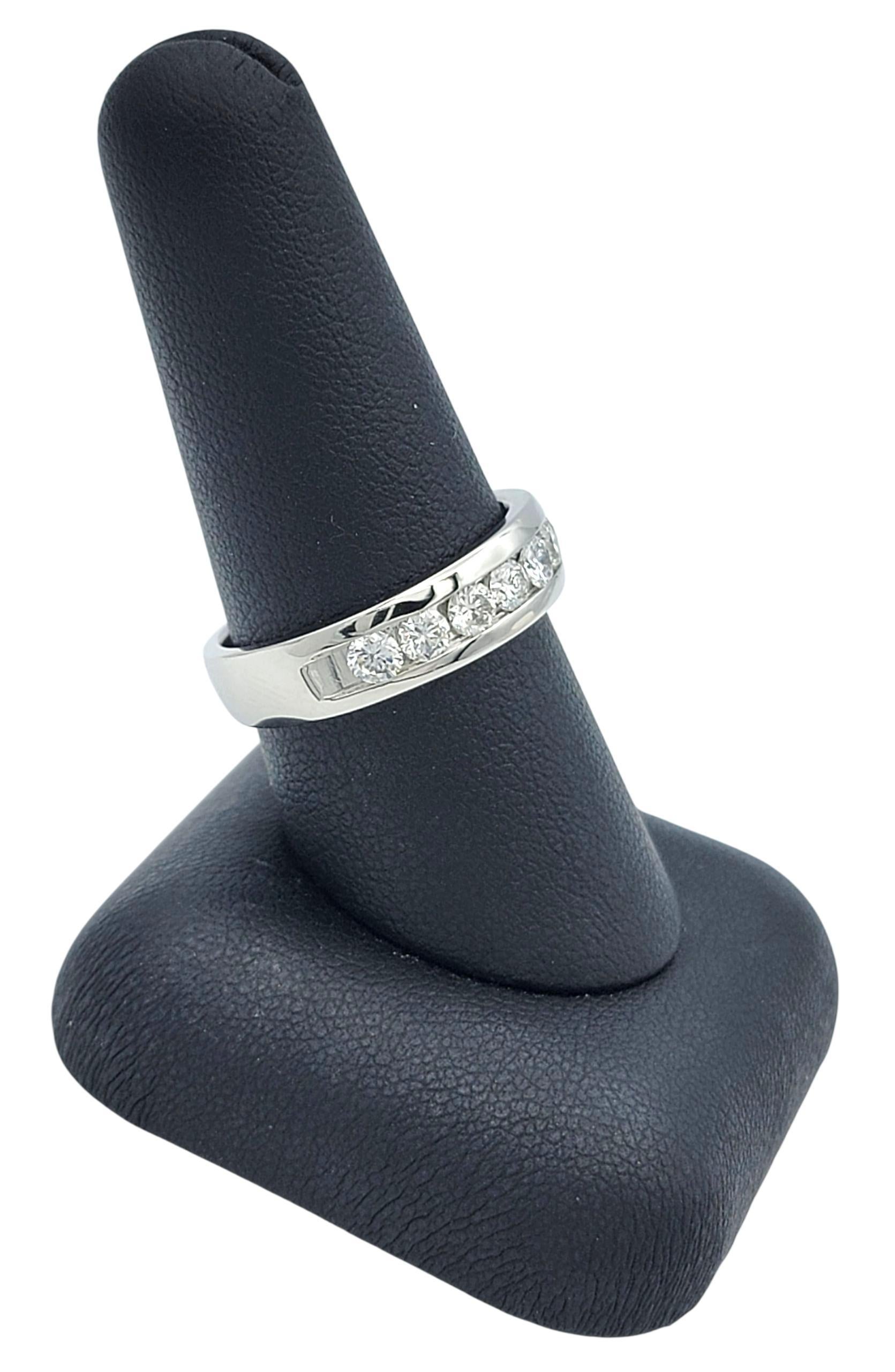 Channel Set Round Diamond Semi Eternity Band Ring in Platinum in vendita 6