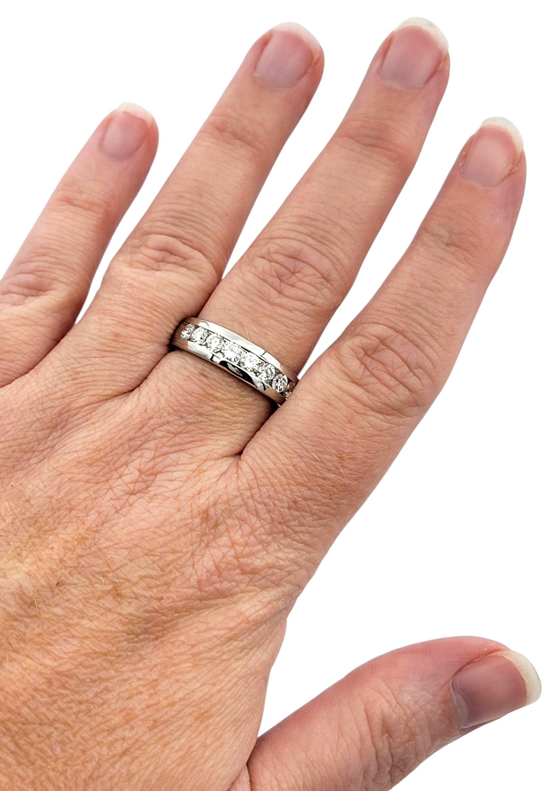 Channel Set Round Diamond Semi Eternity Band Ring in Platinum in vendita 3