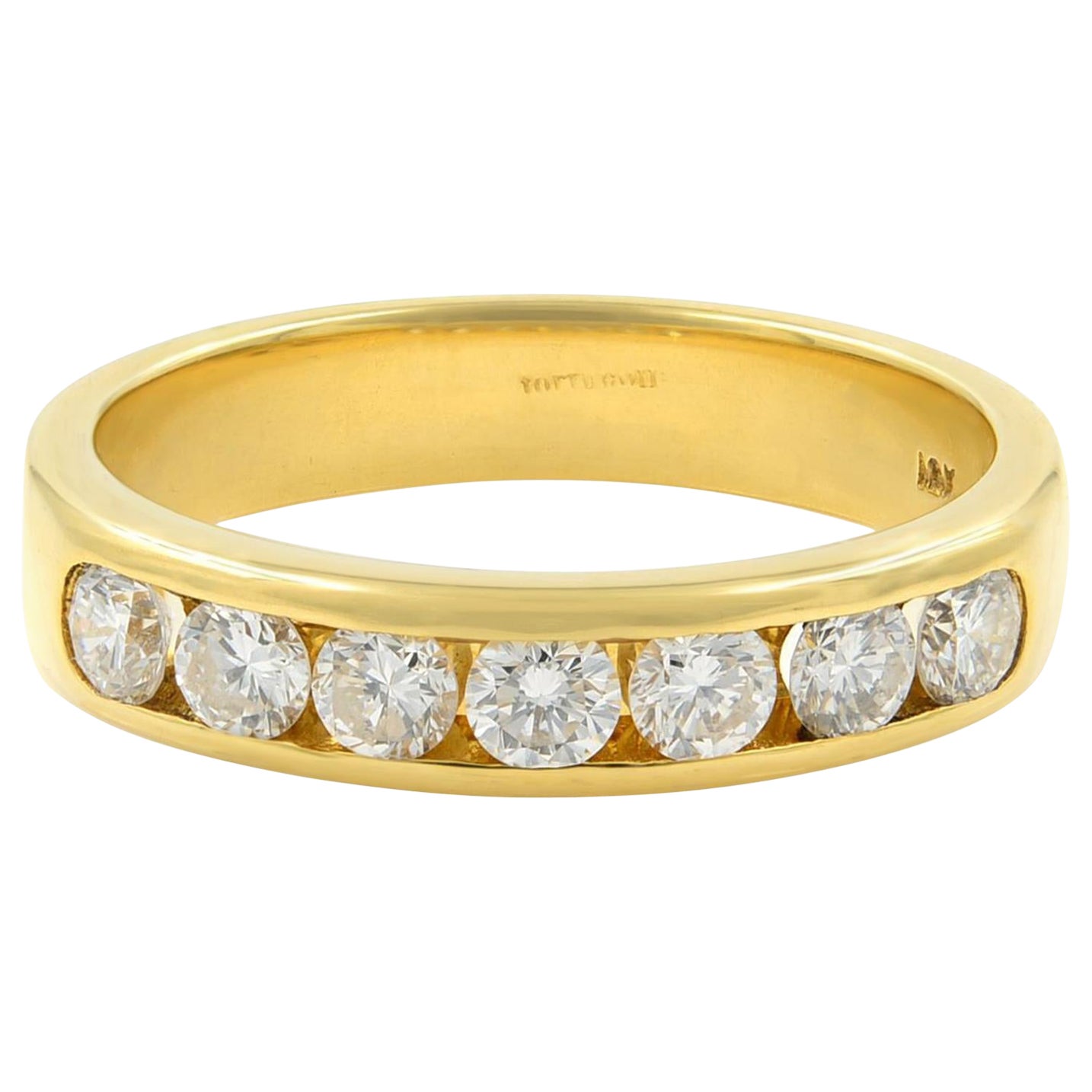 Anello nuziale con diamante rotondo incastonato a canale in oro giallo 18K 0,50Cttw