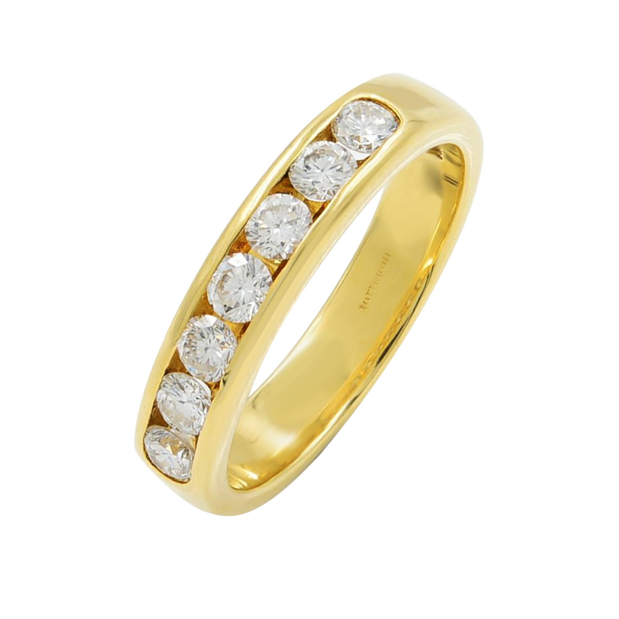 Round Cut Channel Set Round Diamond Wedding Ring Band 18K Yellow Gold 0.50Cttw For Sale