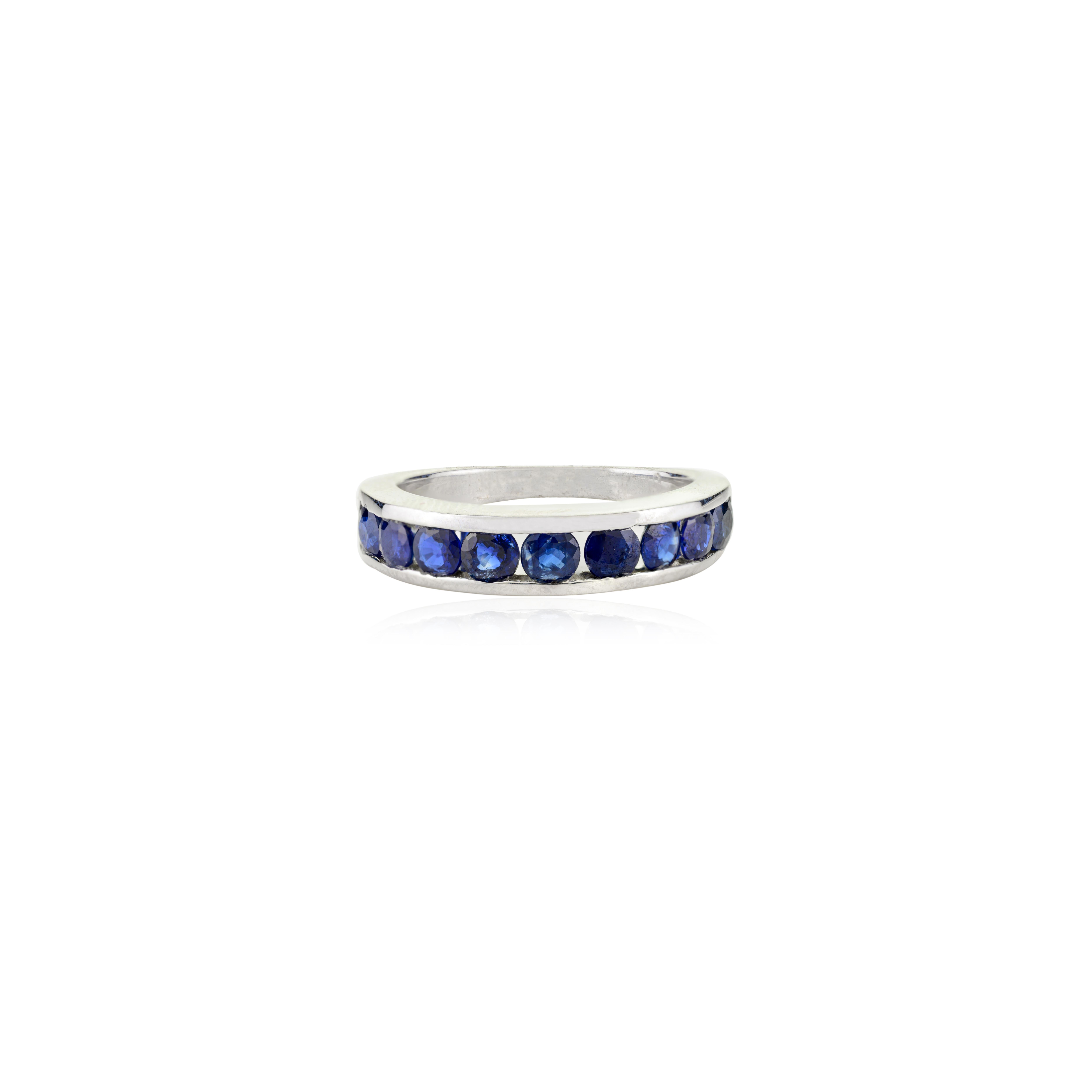 For Sale:  Channel Set Royal Blue Sapphire Half Band Unisex Ring Gift for Him in 925 Silver 10