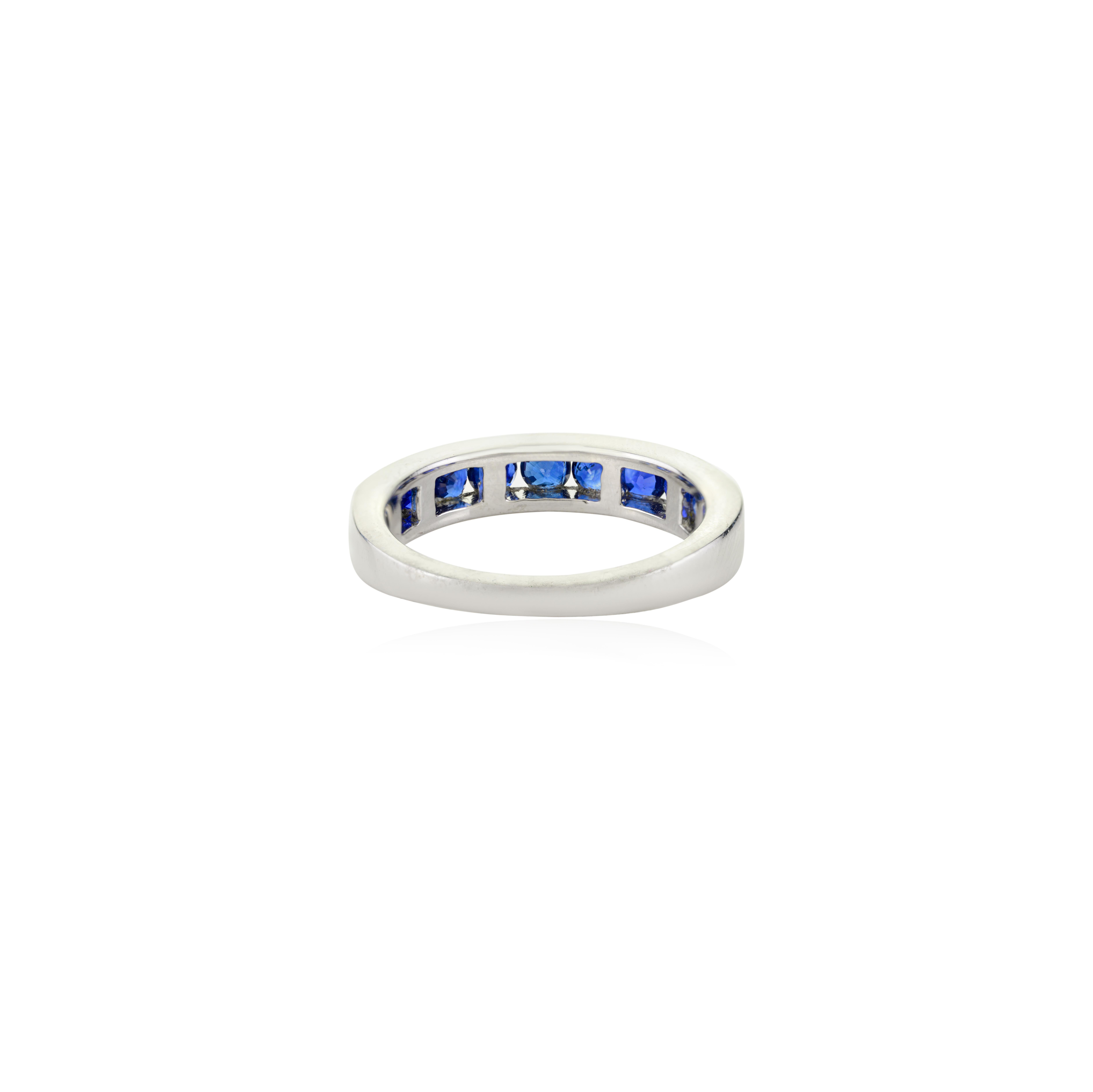 For Sale:  Channel Set Royal Blue Sapphire Half Band Unisex Ring Gift for Him in 925 Silver 12
