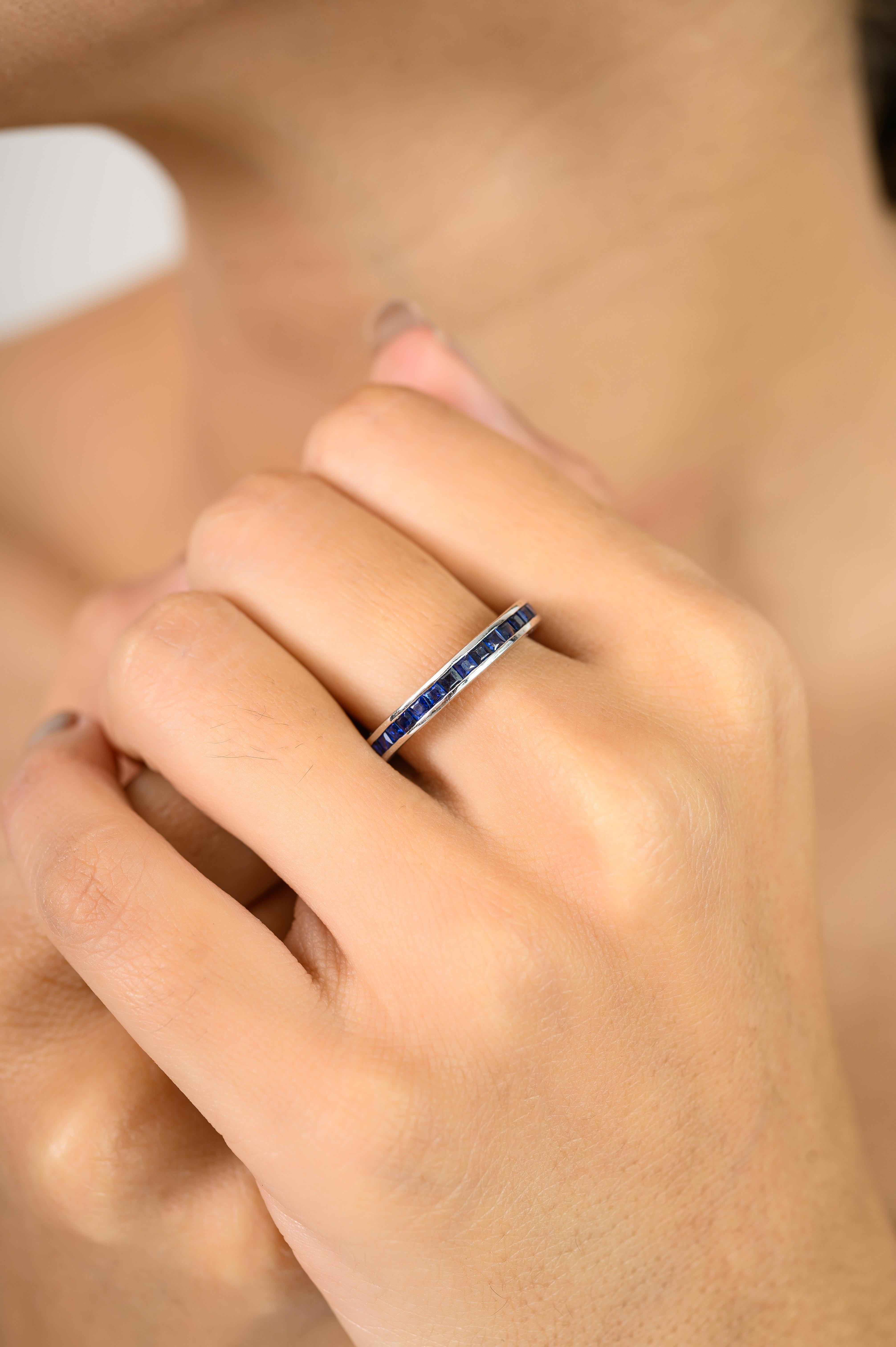 For Sale:  Channel Set Royal Blue Sapphire Half Band Unisex Ring Gift for Him in 925 Silver 2