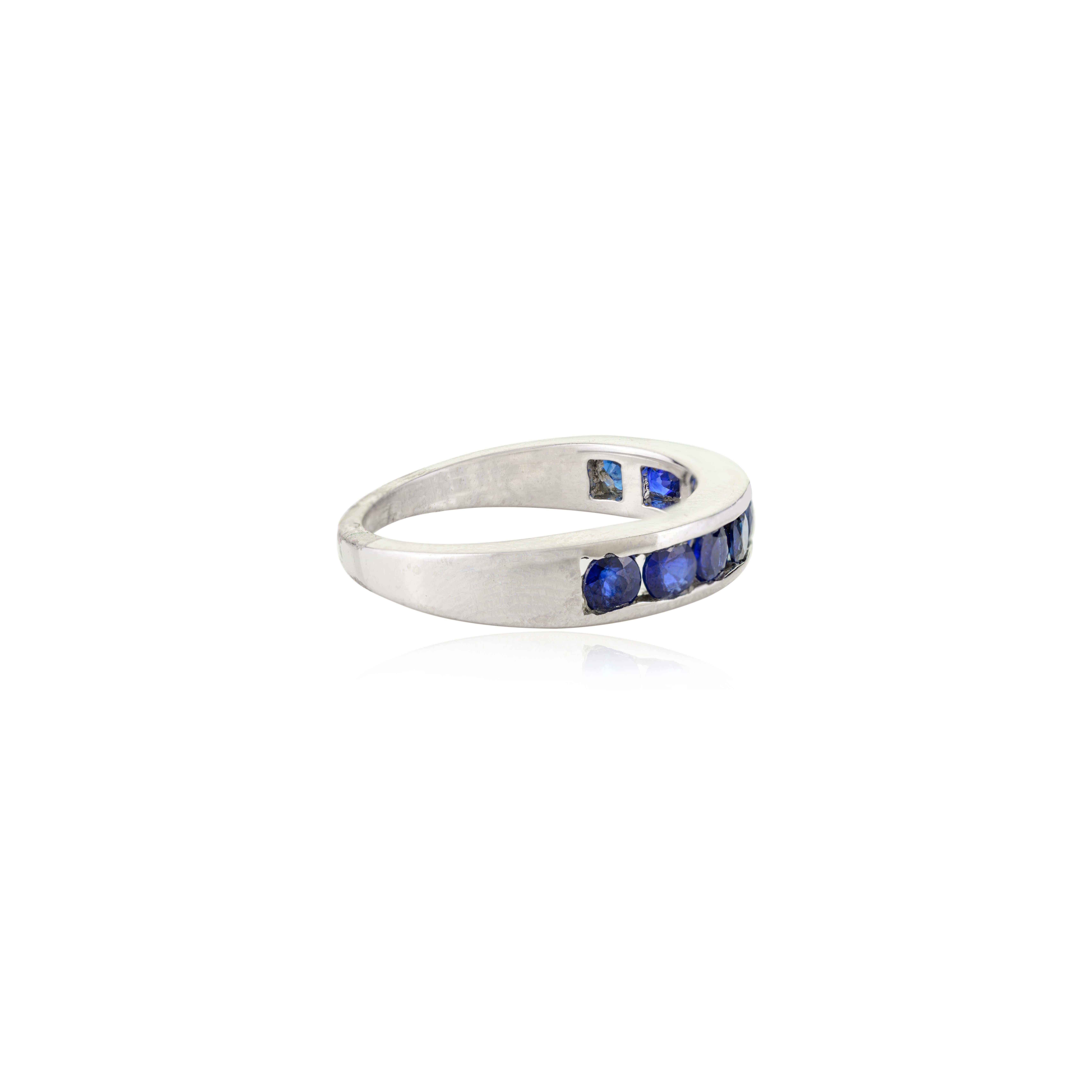 For Sale:  Channel Set Royal Blue Sapphire Half Band Unisex Ring Gift for Him in 925 Silver 3